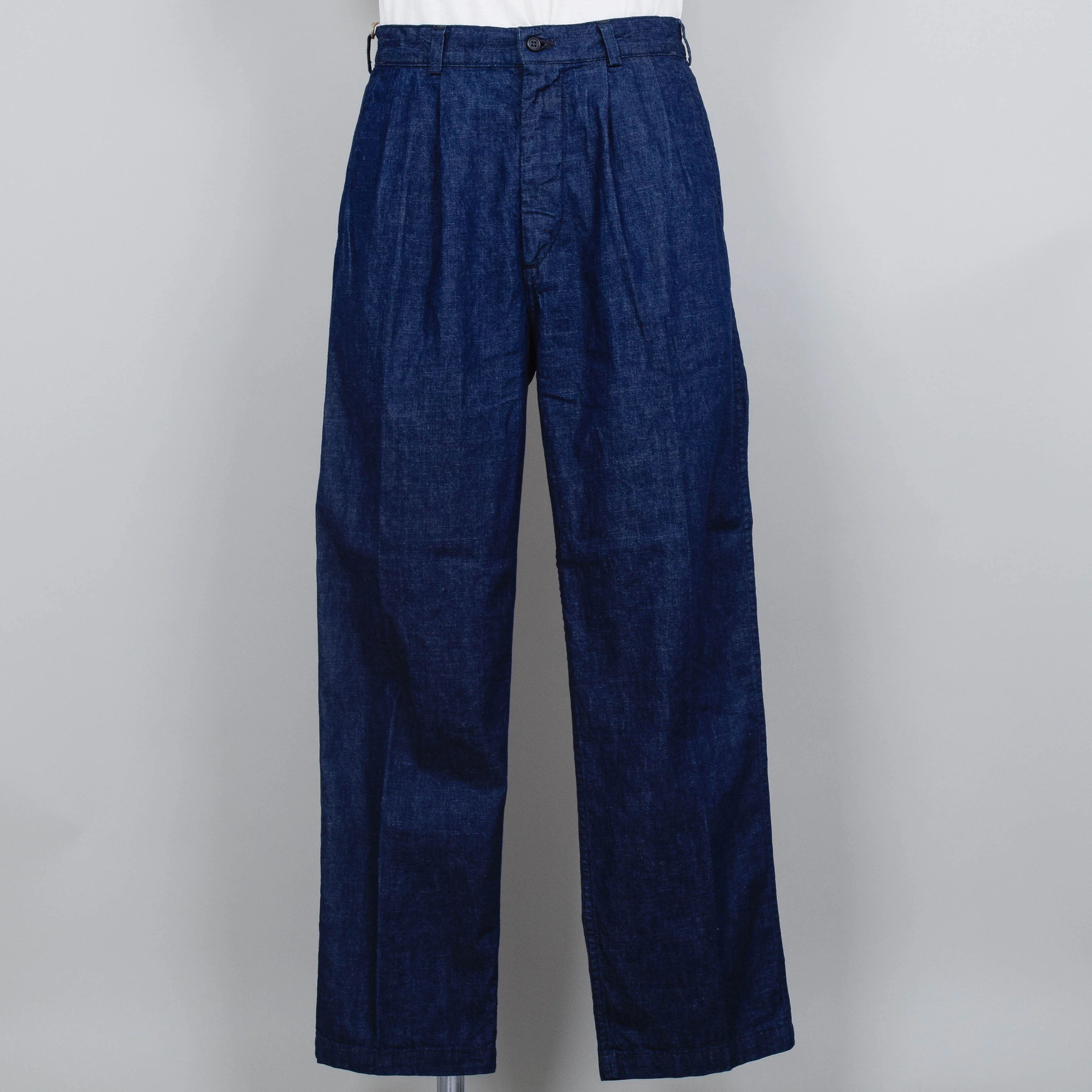 OrSlow Two Tuck Denim Wide Trouser - One Wash