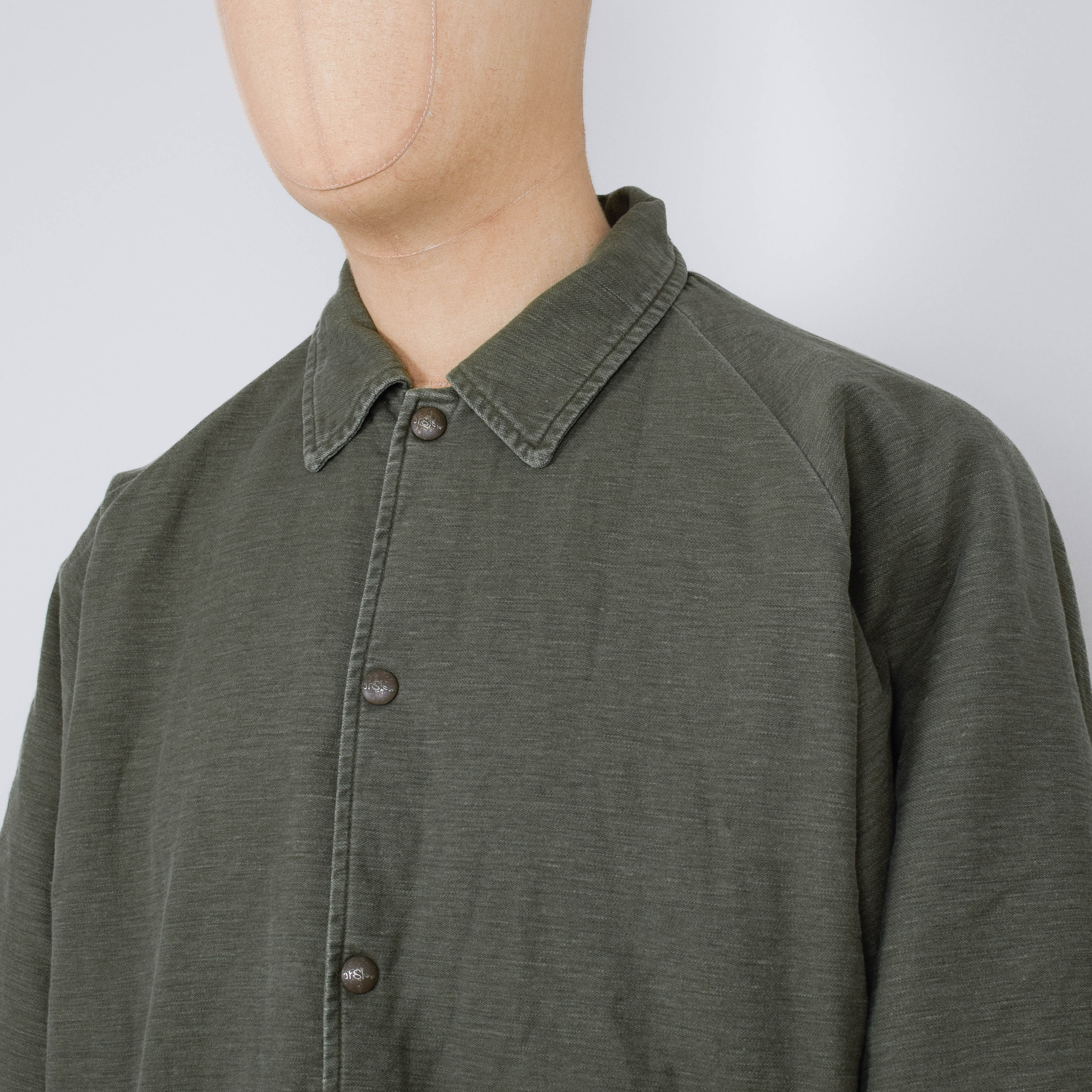 OrSlow Vintage Washed Coach Jacket with Fleece Lining - Dark Olive - Image 2