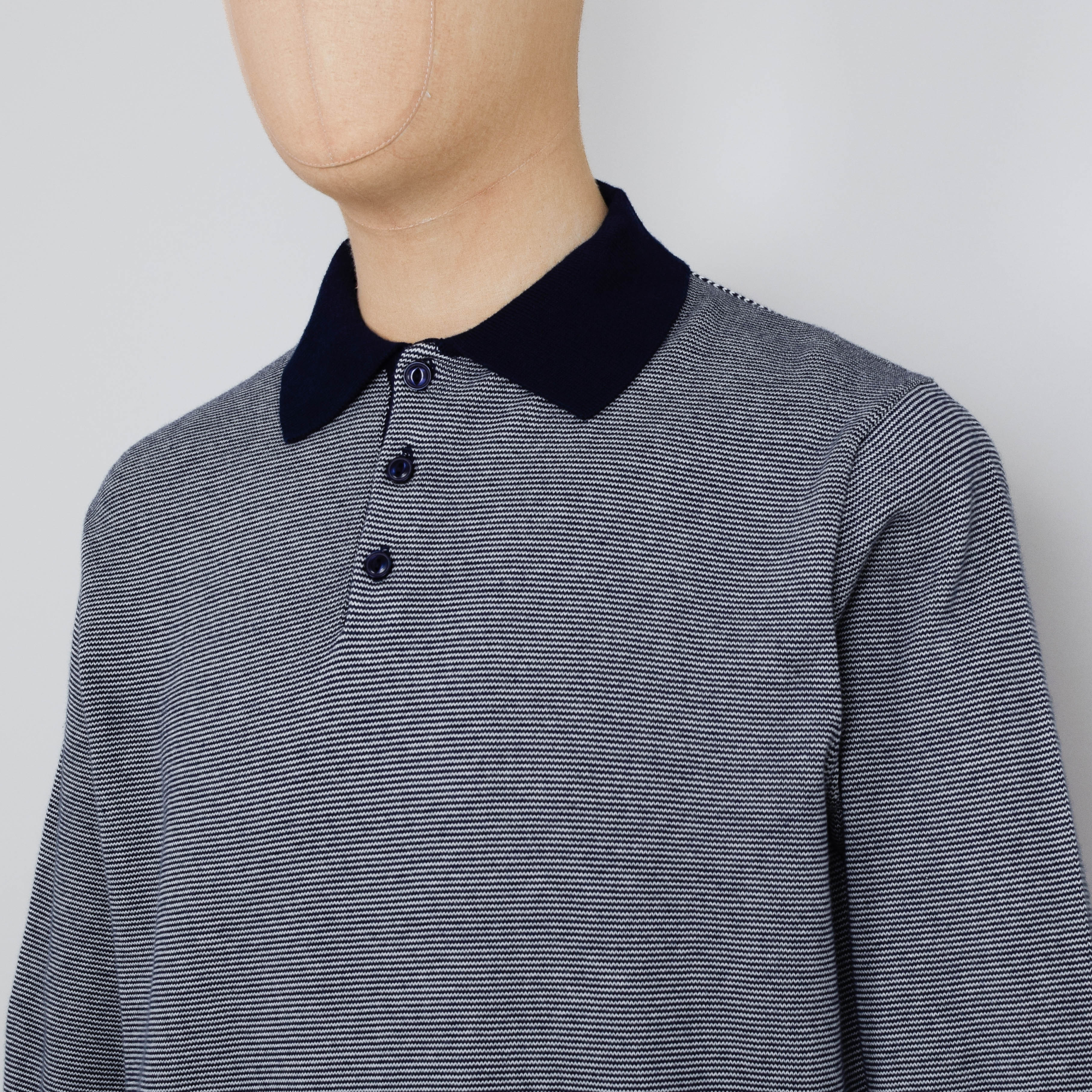 Pittari Micro ST L/S Polo - Navy/Ecru - Image 2