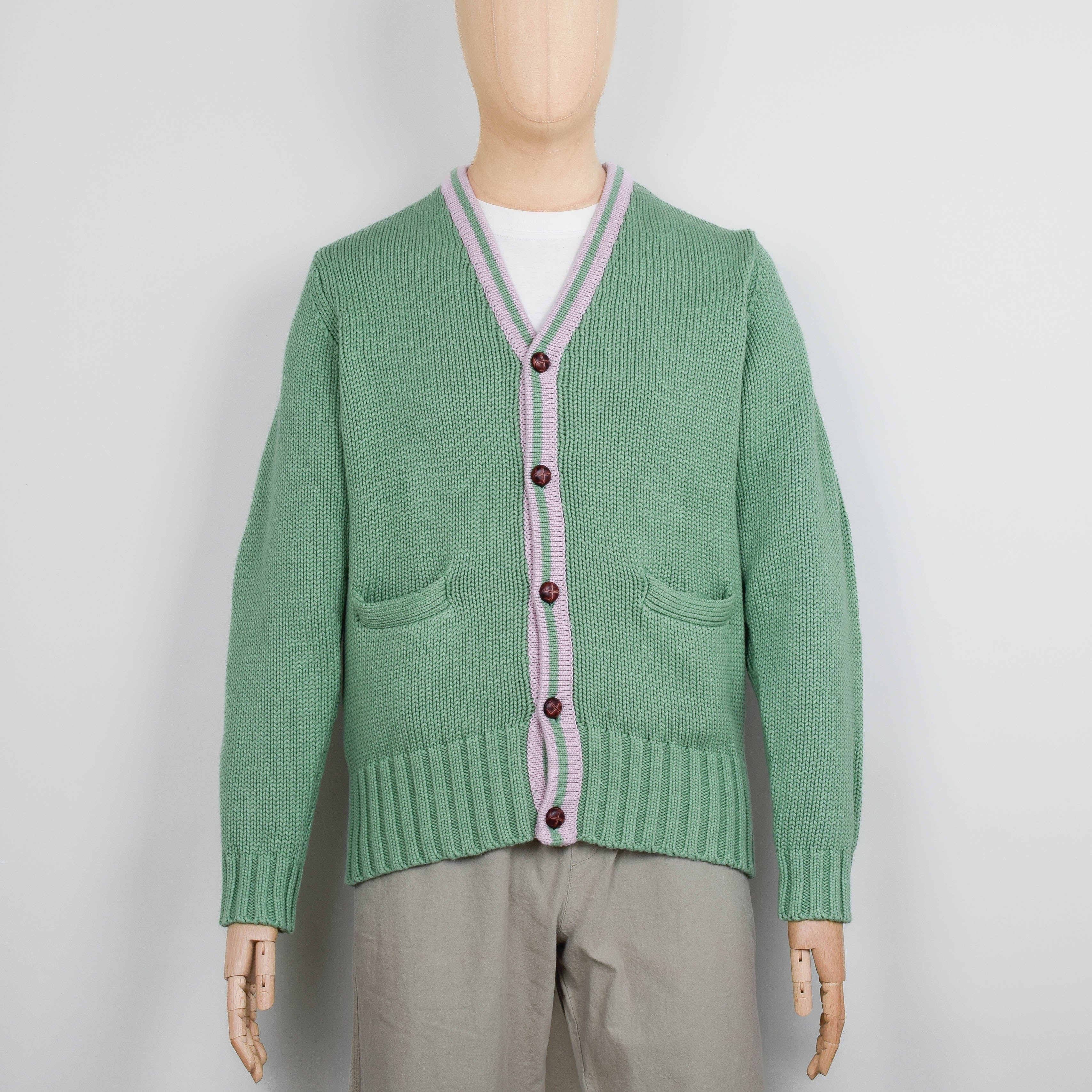 Pittari Roy Cardigan Contrast - Pea / Rose