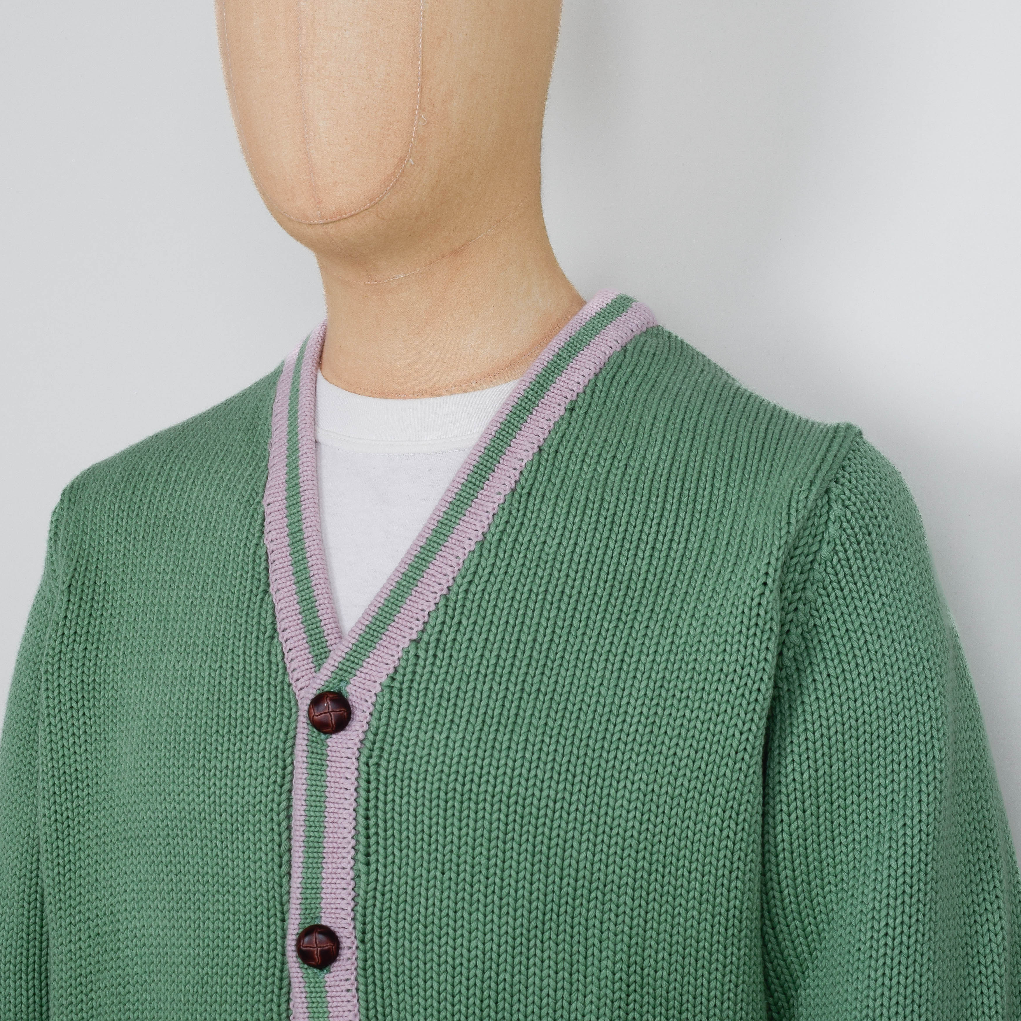 Pittari Roy Cardigan Contrast - Pea / Rose - Image 2