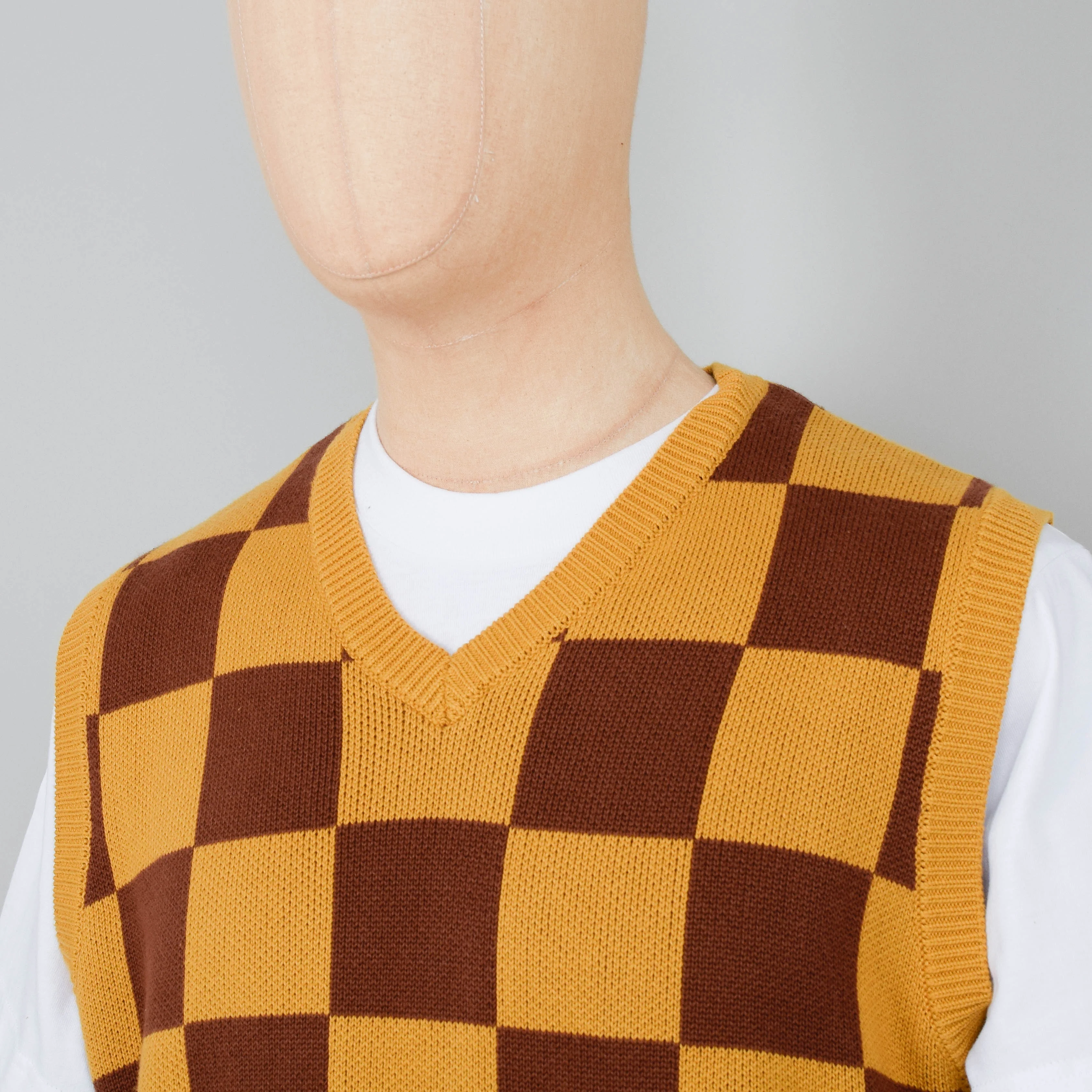 Service Works Checkerboard Knitted Vest - Pecan - Image 2