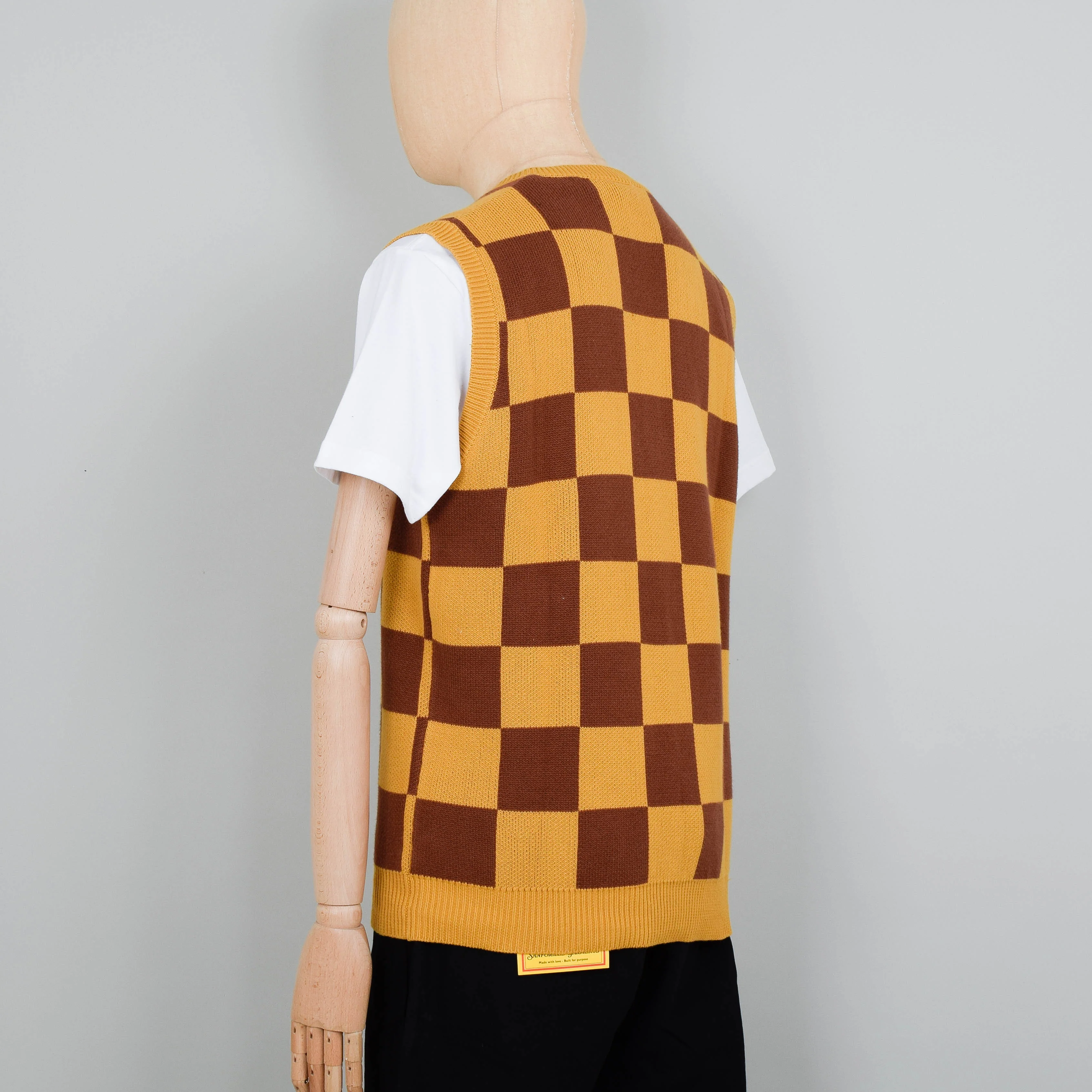 Service Works Checkerboard Knitted Vest - Pecan - Image 3