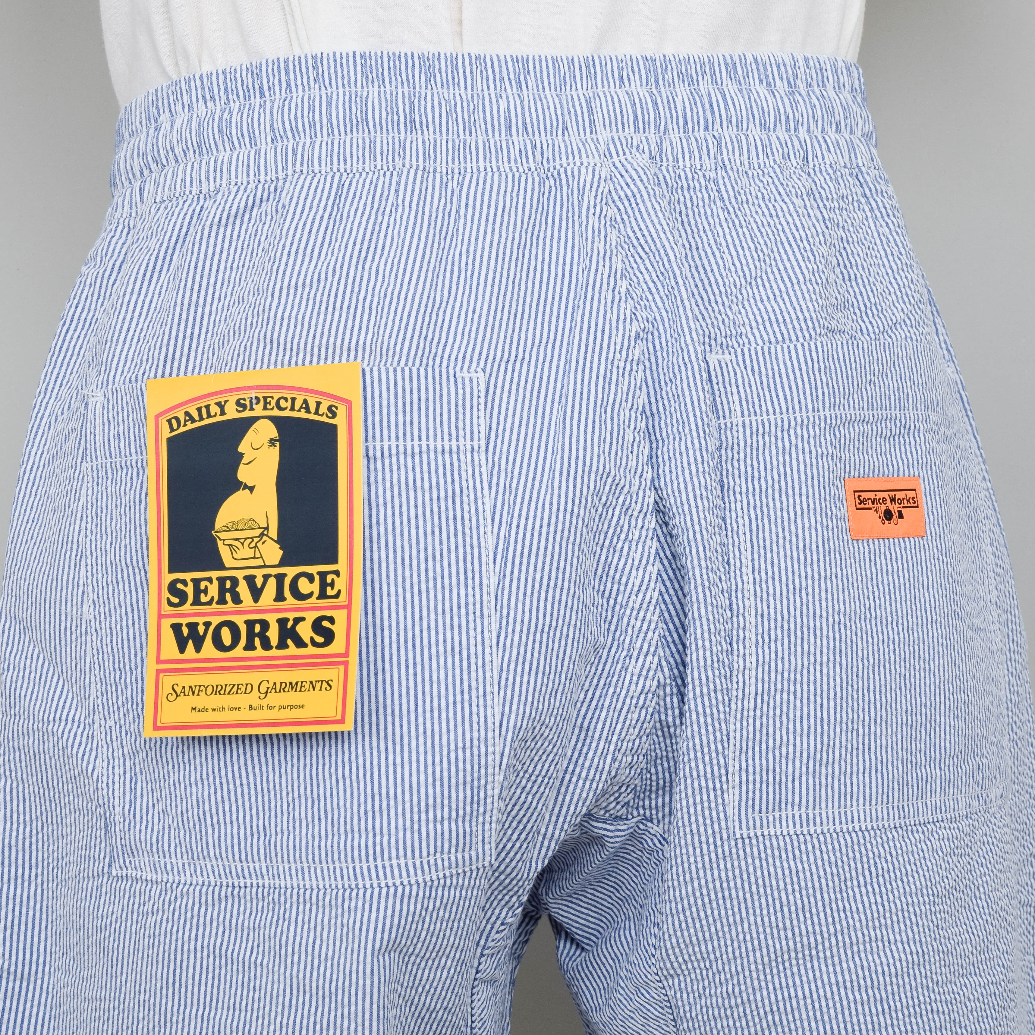 Service Works Seersucker Chef Shorts - Navy Stripe - Image 3