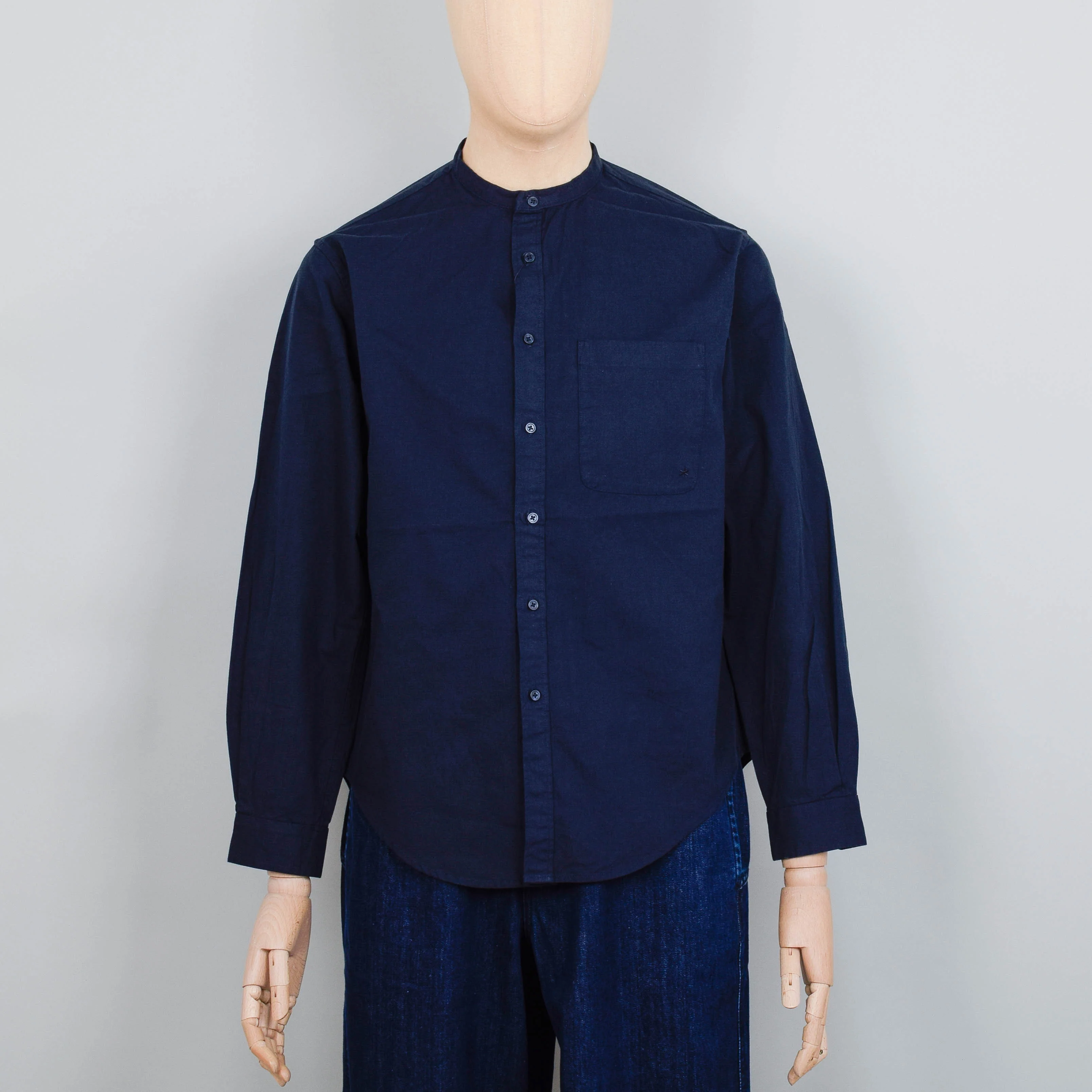 Snow Peak Cotton Poplin Stand Collar Shirt - Navy