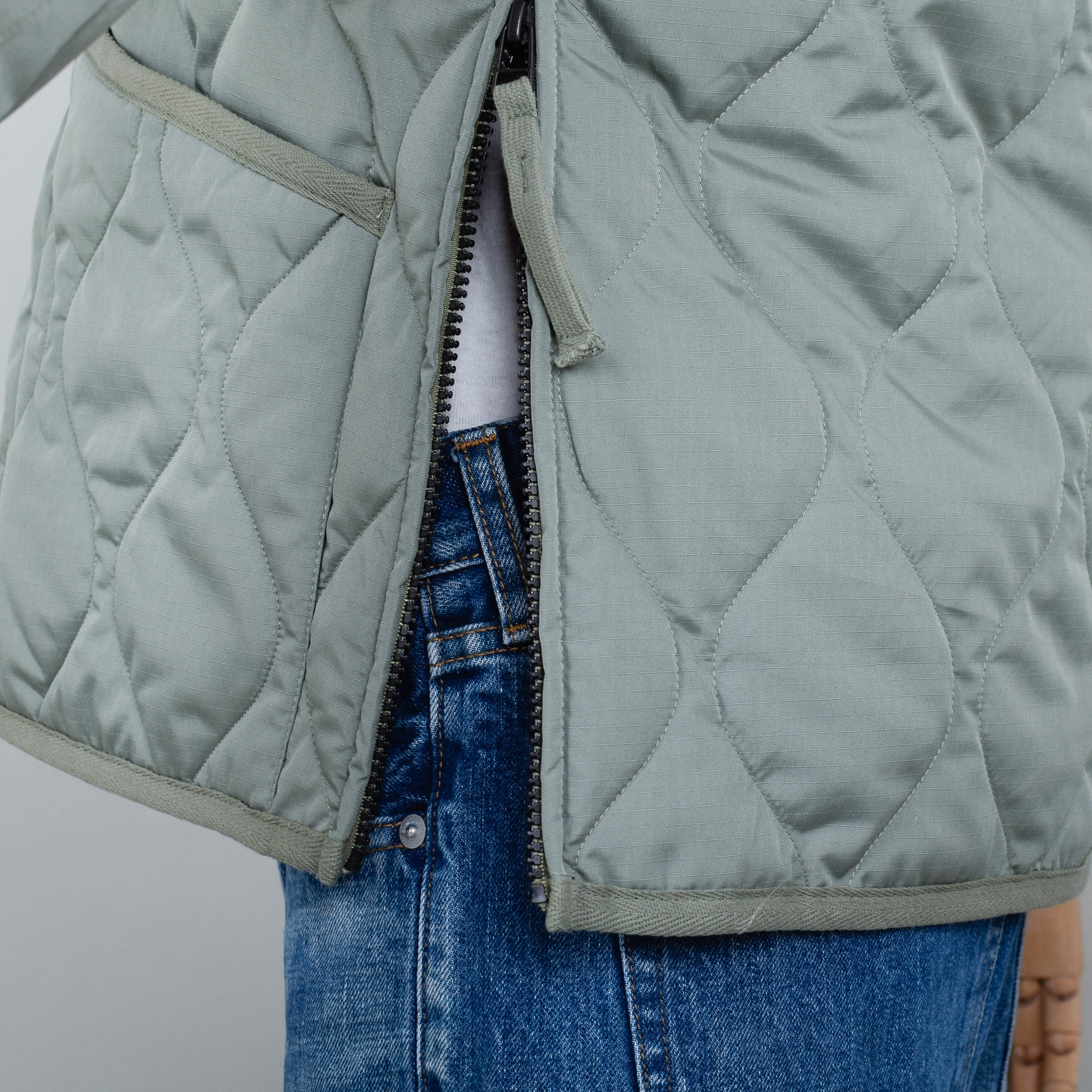 Taion 101 Military Zip V-Neck Jacket - Sage Green - Image 3