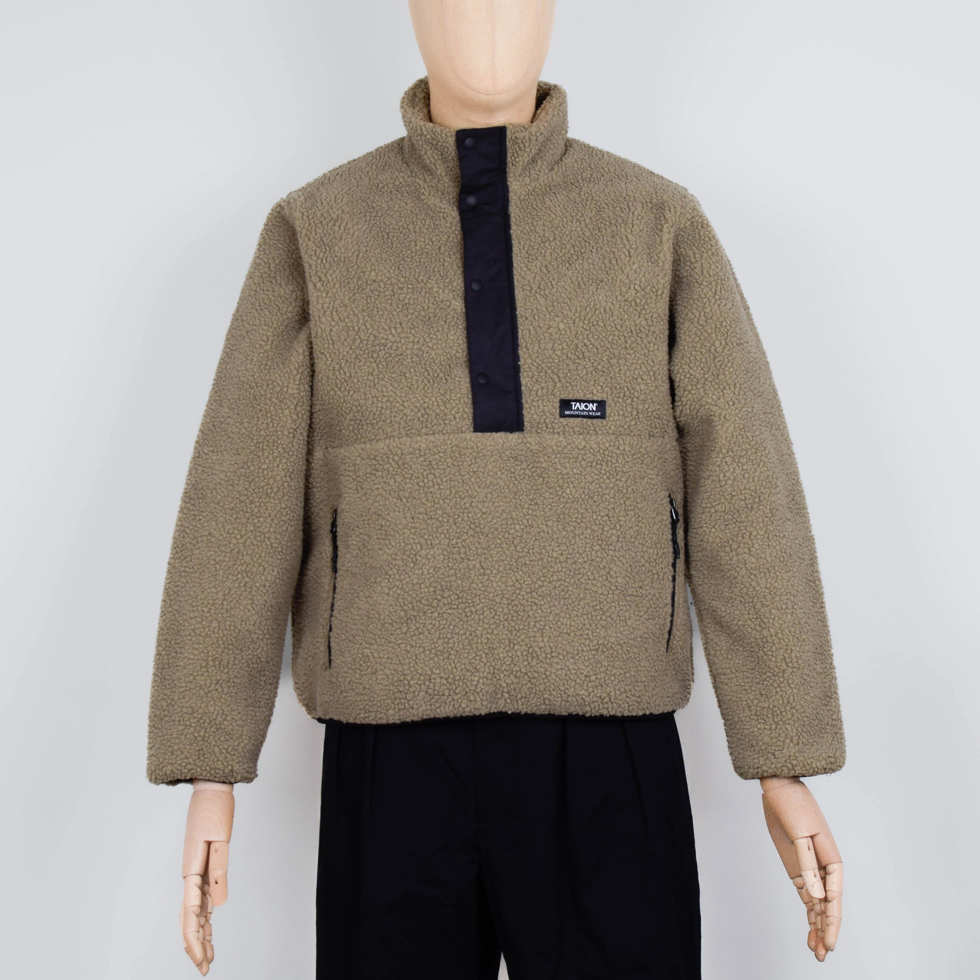Taion Pull Over Boa Hi Neck Jacket - D.BeigexBlack