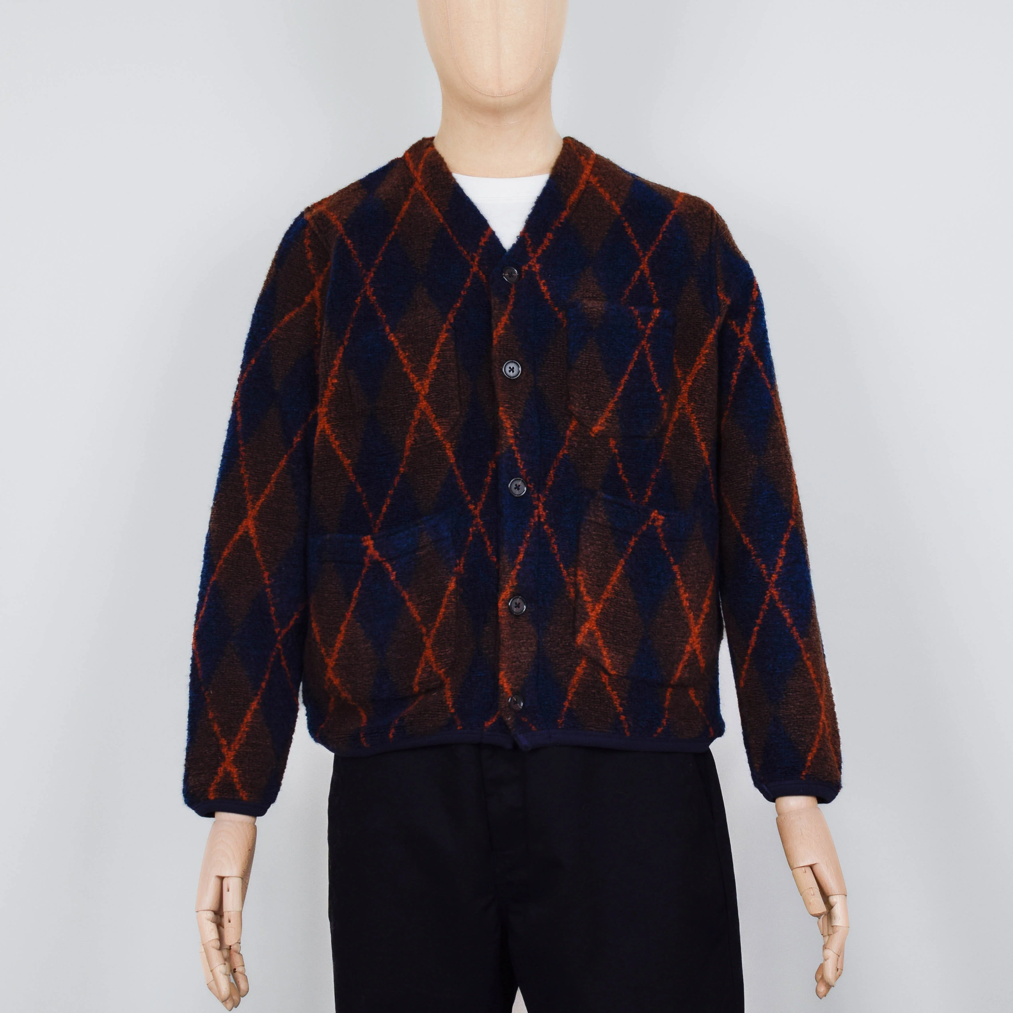 Universal Works Argyll Fleece Cardigan - Brown/Navy