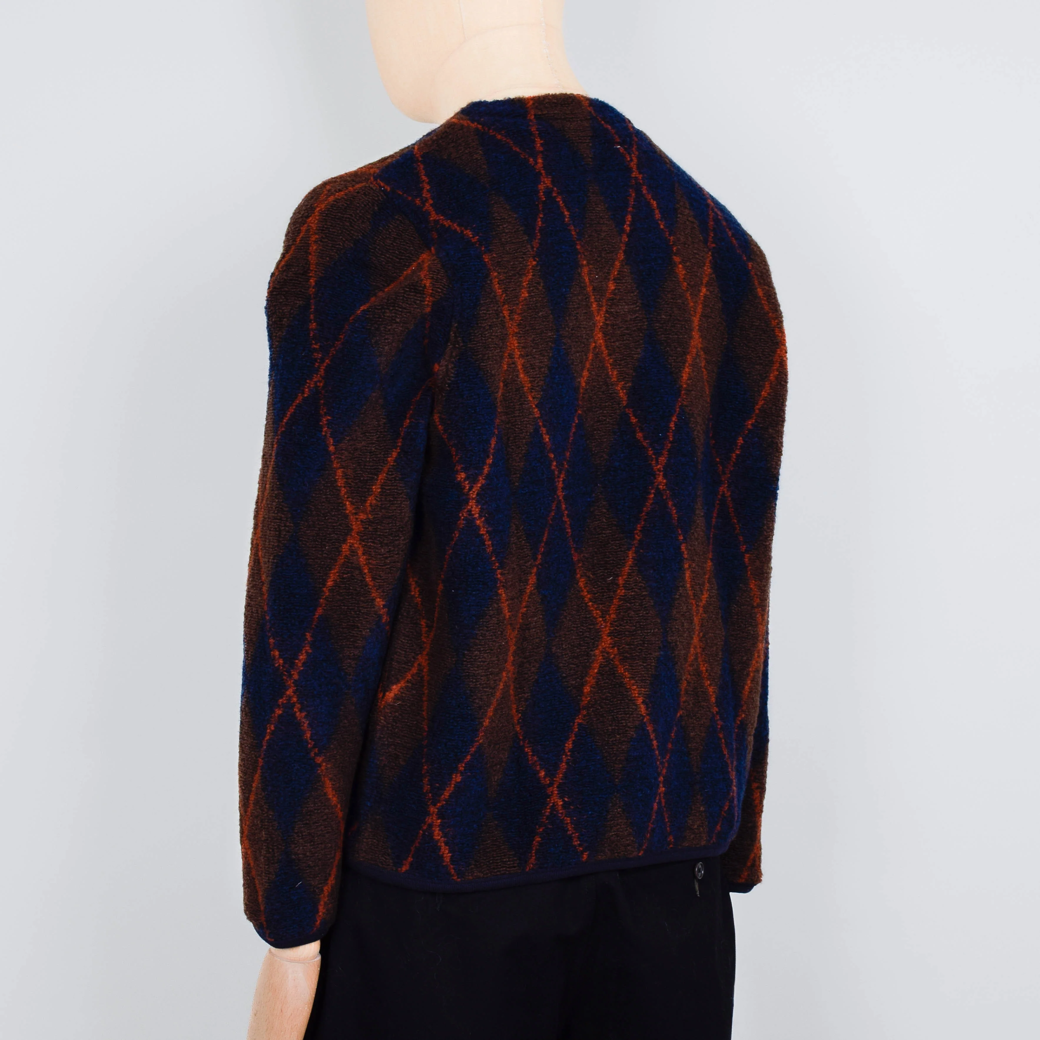 Universal Works Argyll Fleece Cardigan - Brown/Navy - Image 3