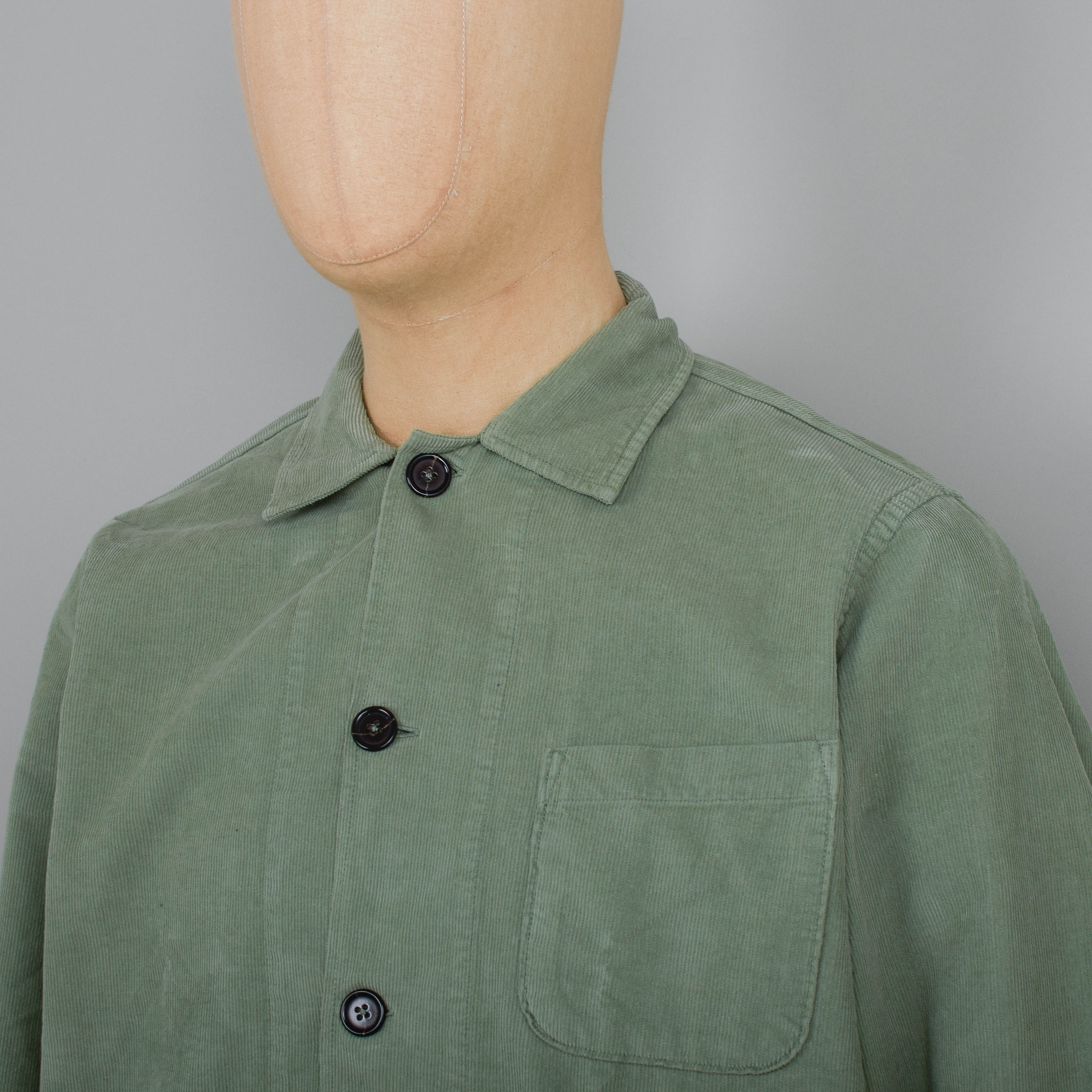 Universal Works Bakers Overshirt Fine Cord - Light Olive - Image 2