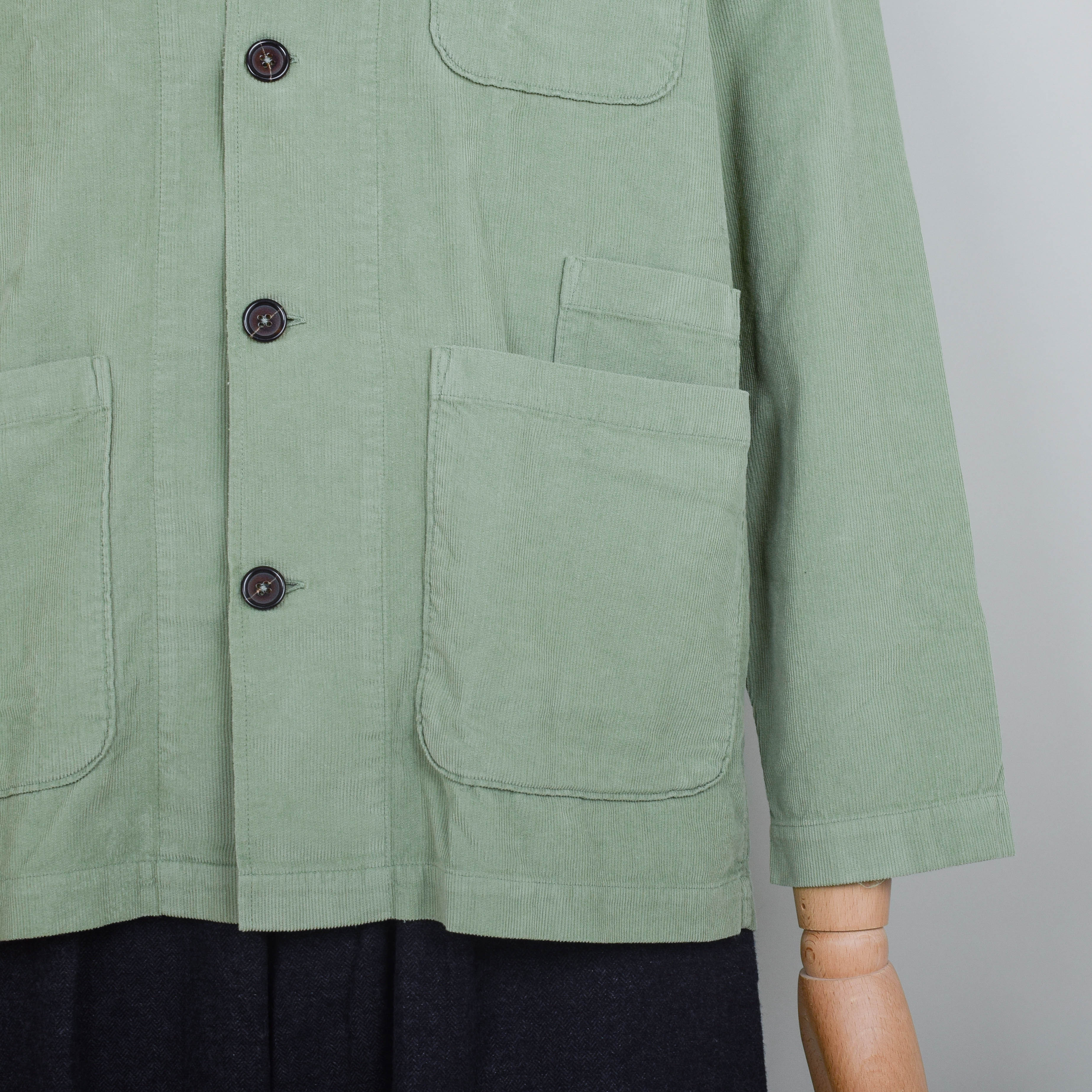 Universal Works Bakers Overshirt Fine Cord - Light Olive - Image 3
