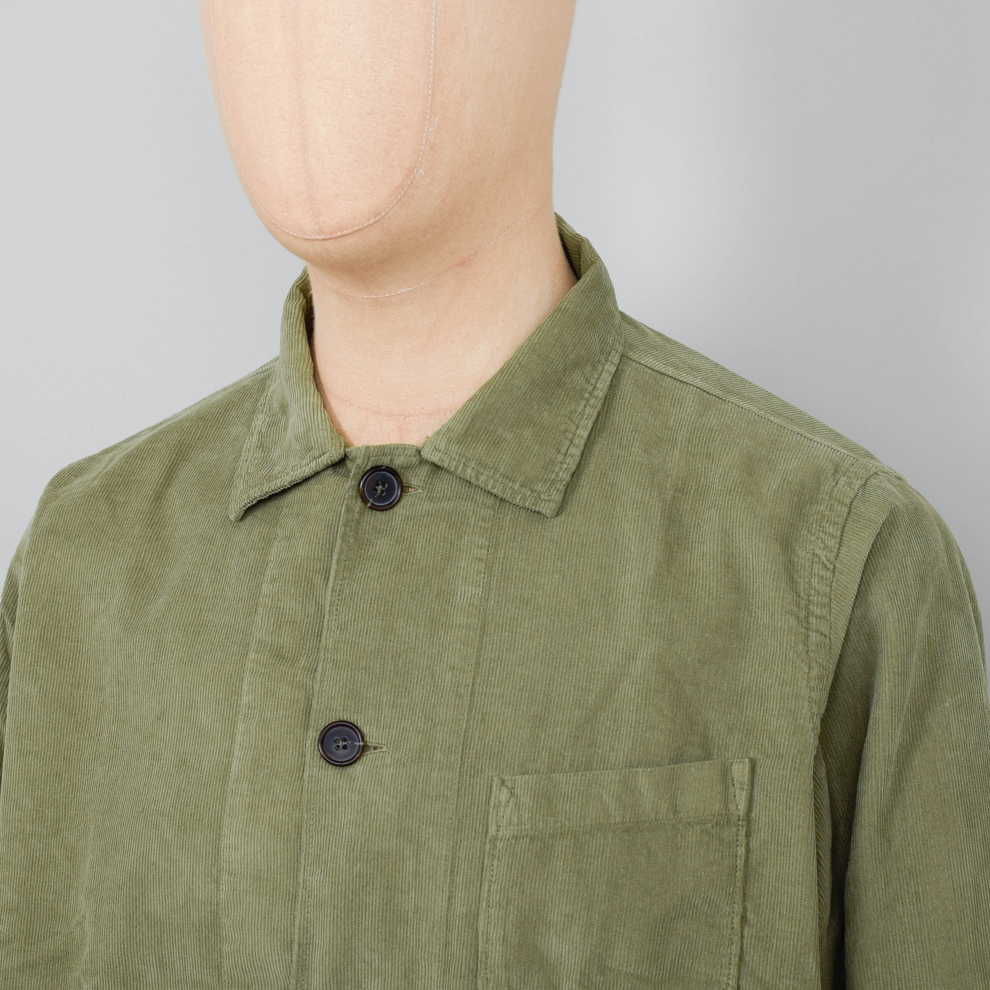 Universal Works Bakers Overshirt Fine Cord - Olive - Image 2