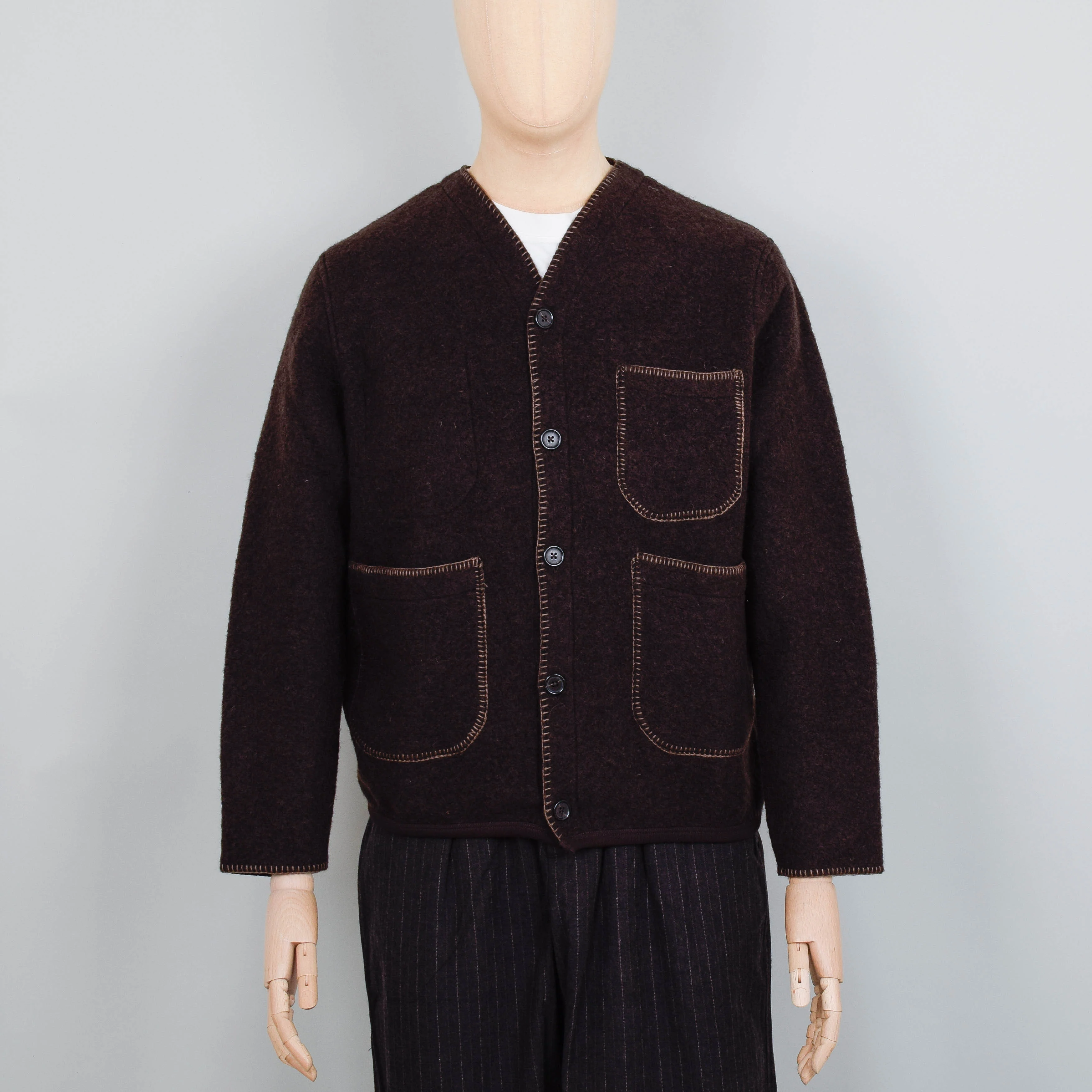 Universal Works Blanket Cardigan Studio Wool Mix - Brown