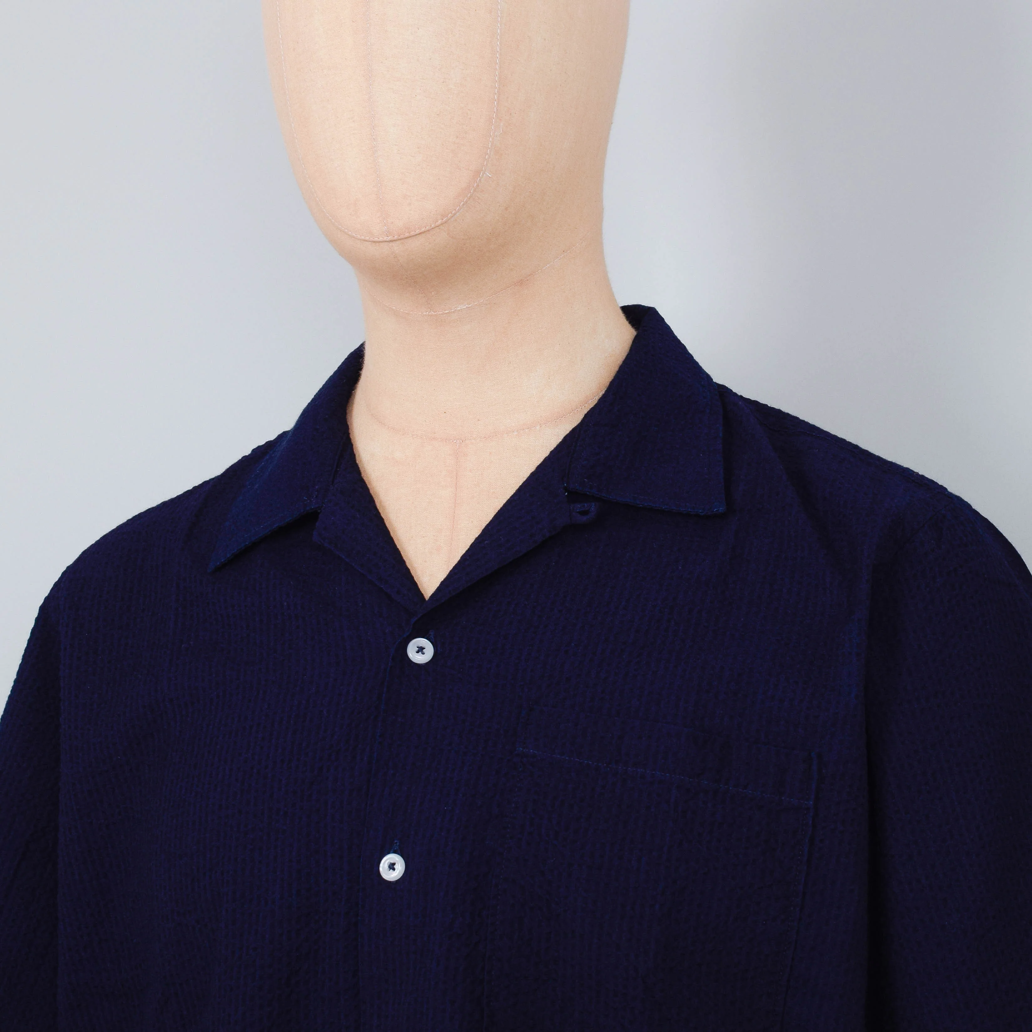 Universal Works Camp Shirt Indigo Seersucker - Indigo - Image 2