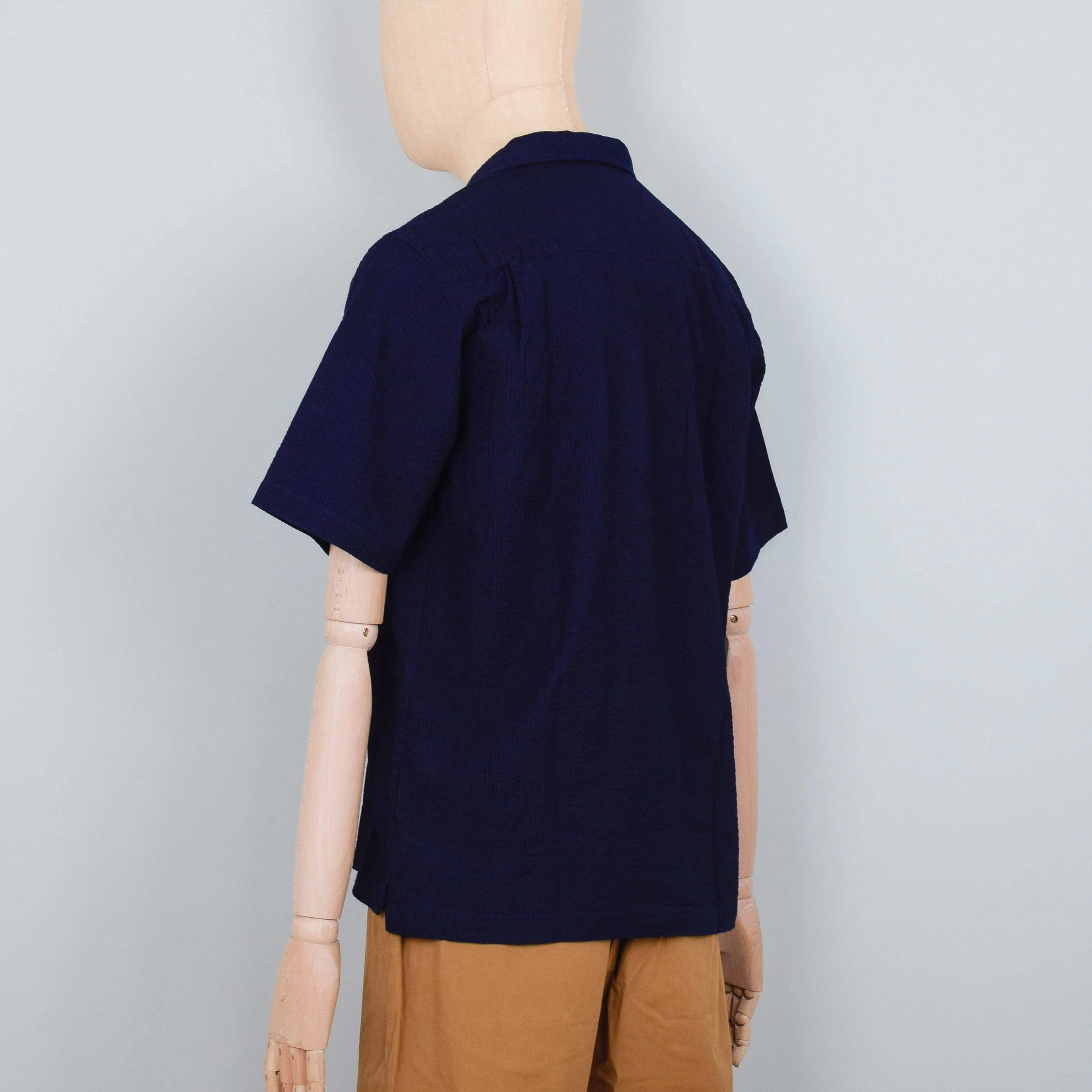 Universal Works Camp Shirt Indigo Seersucker - Indigo - Image 3