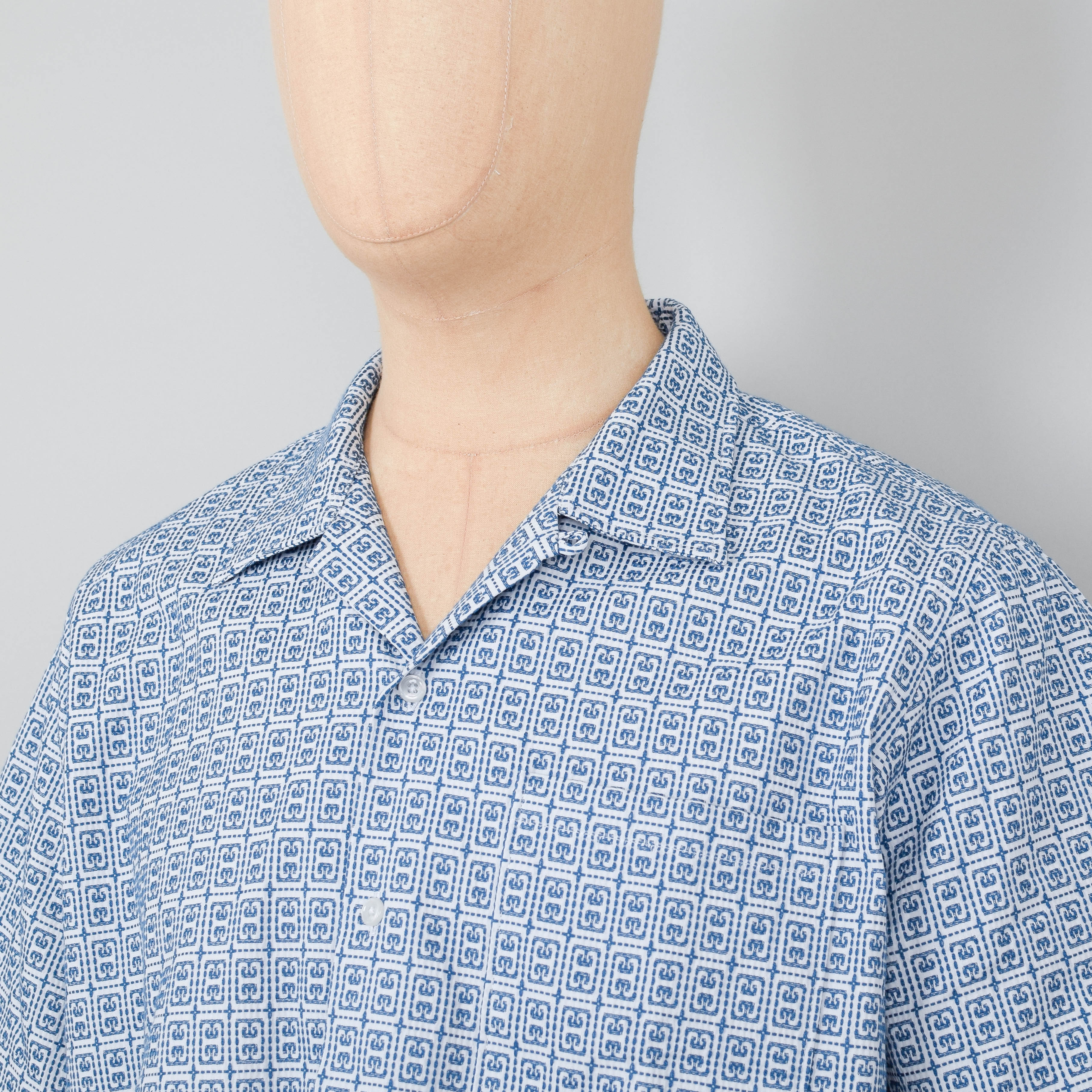 Universal Works Camp Shirt Porto Cotton - White/Blue - Image 2