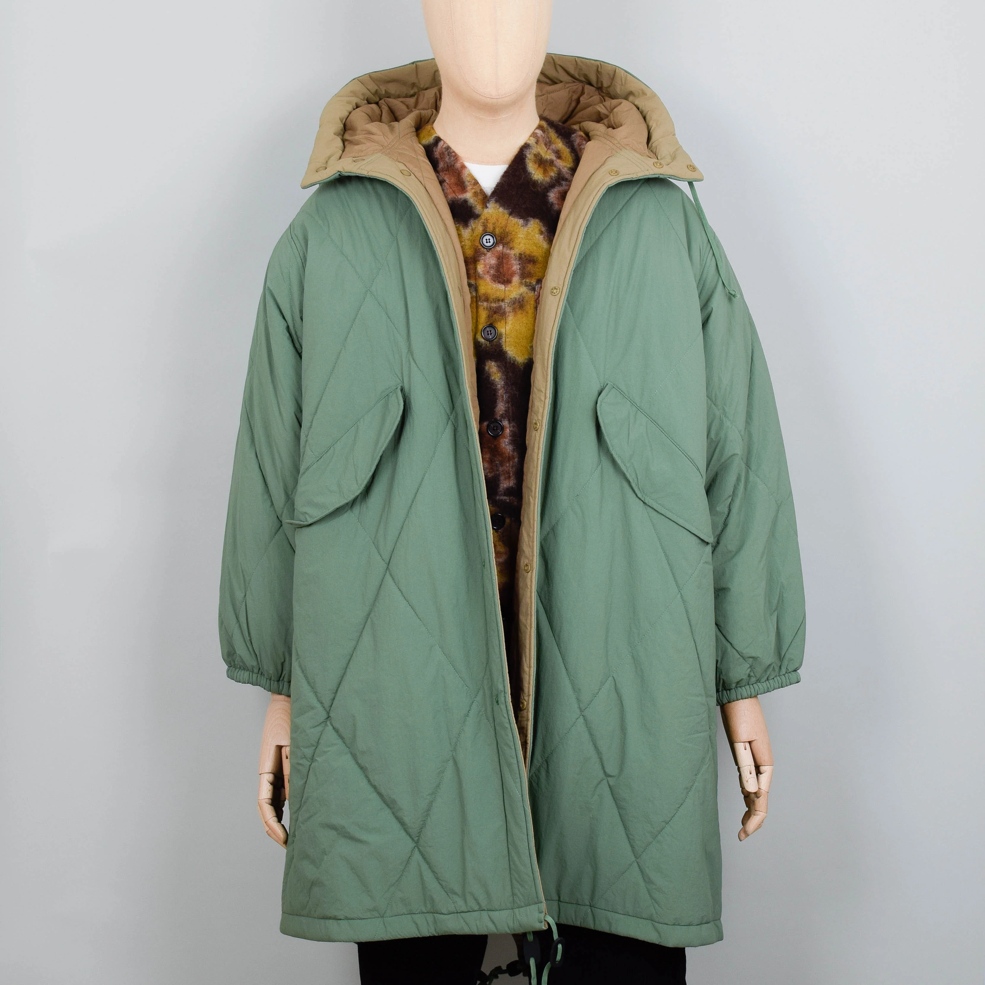 Universal Works Diamond Quilt Parka - Green - Image 3