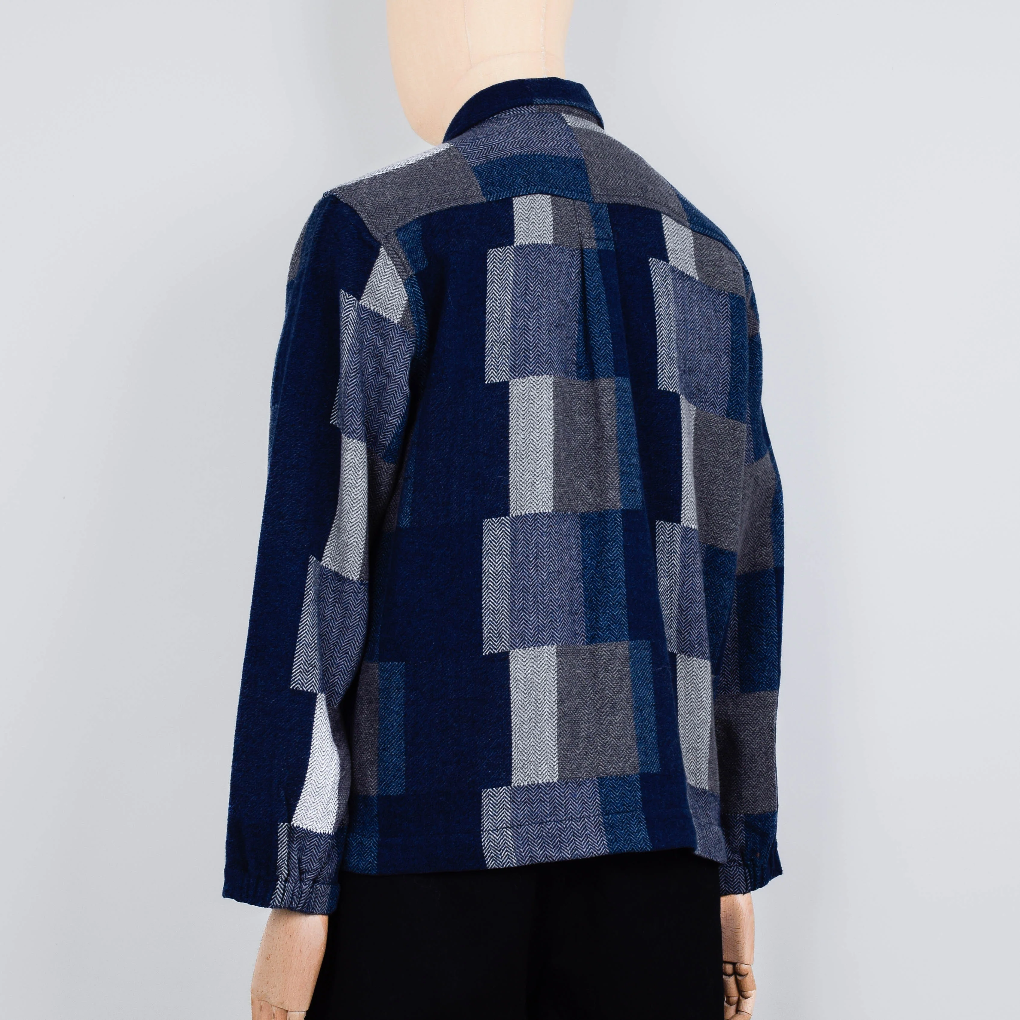Universal Works L/S Tech Overshirt - Navy Japanese Patchwork - Image 3