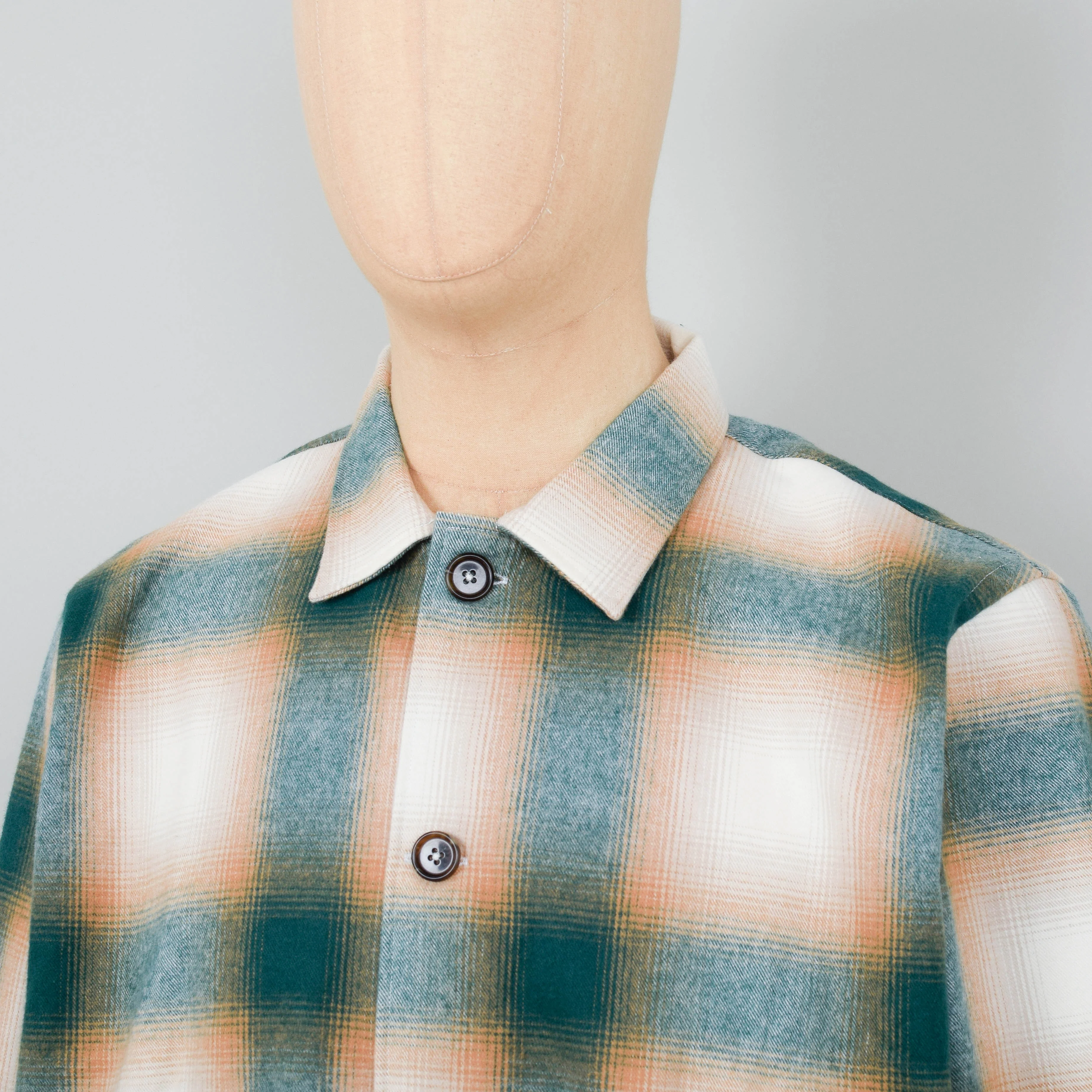 Universal Works Easy Overshirt Shadow Nebraska Cotton - Olive/Orange - Image 2