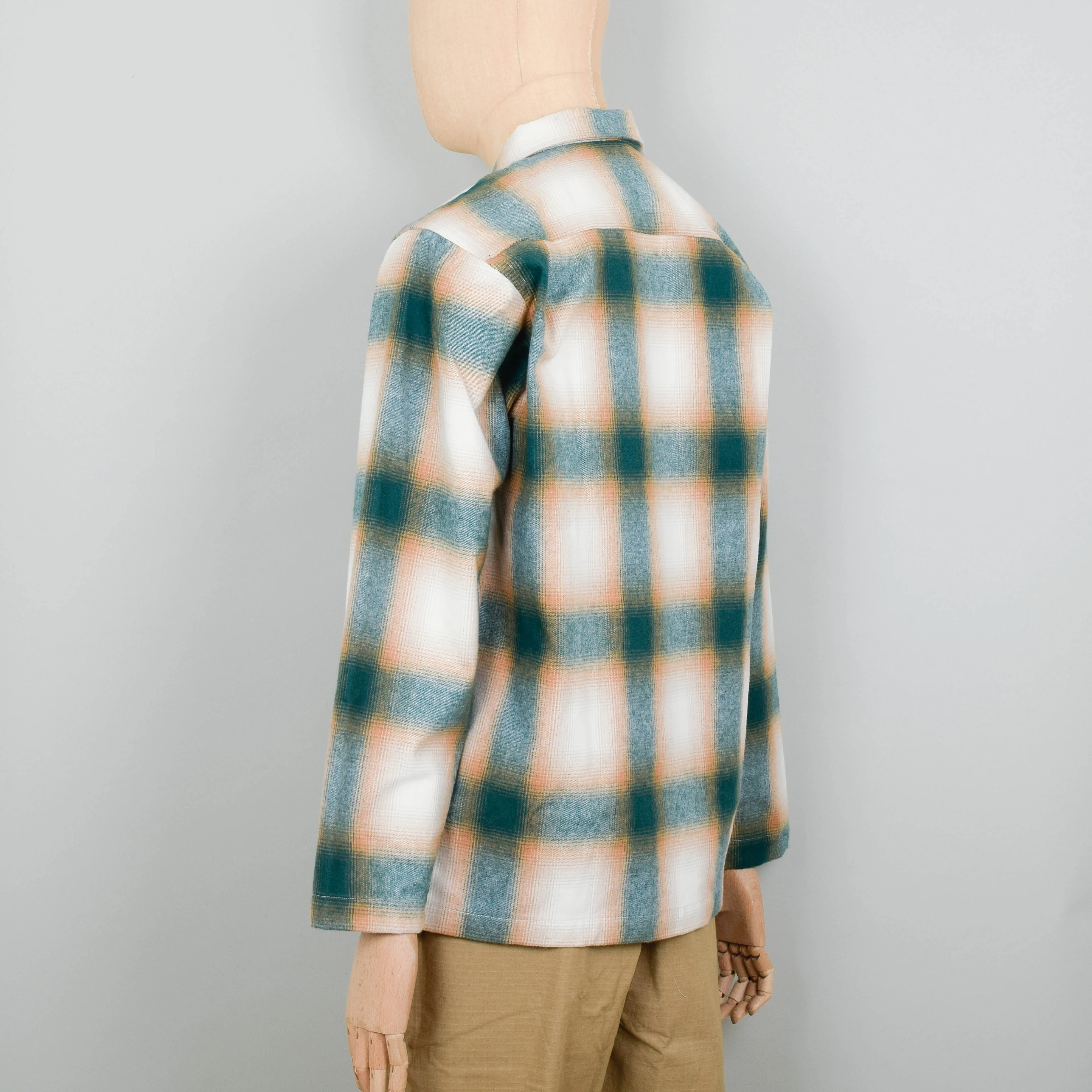Universal Works Easy Overshirt Shadow Nebraska Cotton - Olive/Orange - Image 4