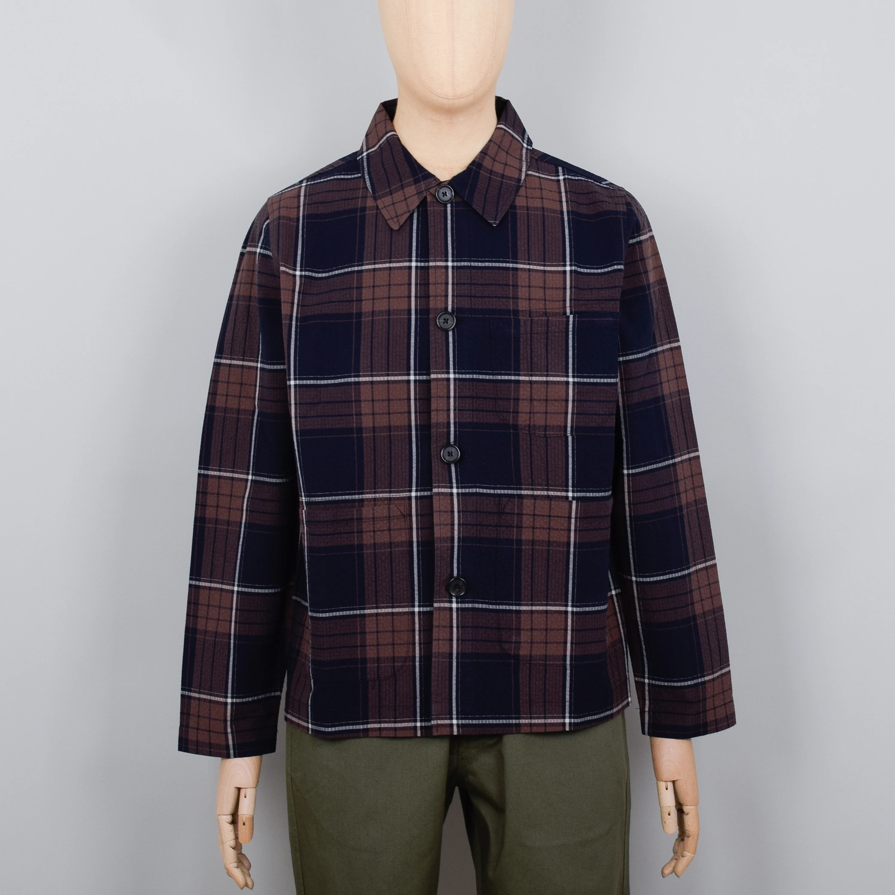 Universal Works Field Jacket Check Seersucker - Brown/Navy