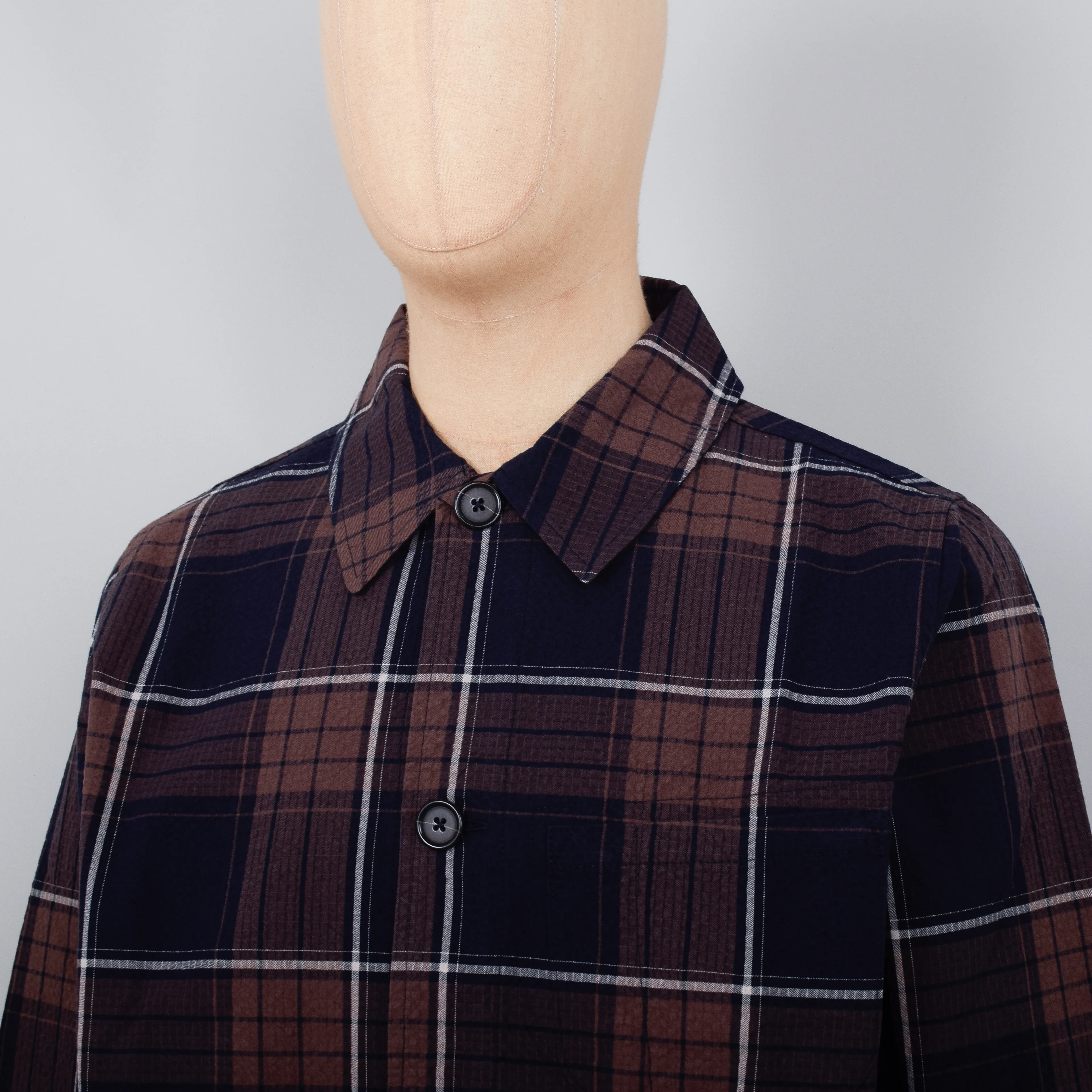 Universal Works Field Jacket Check Seersucker - Brown/Navy - Image 2