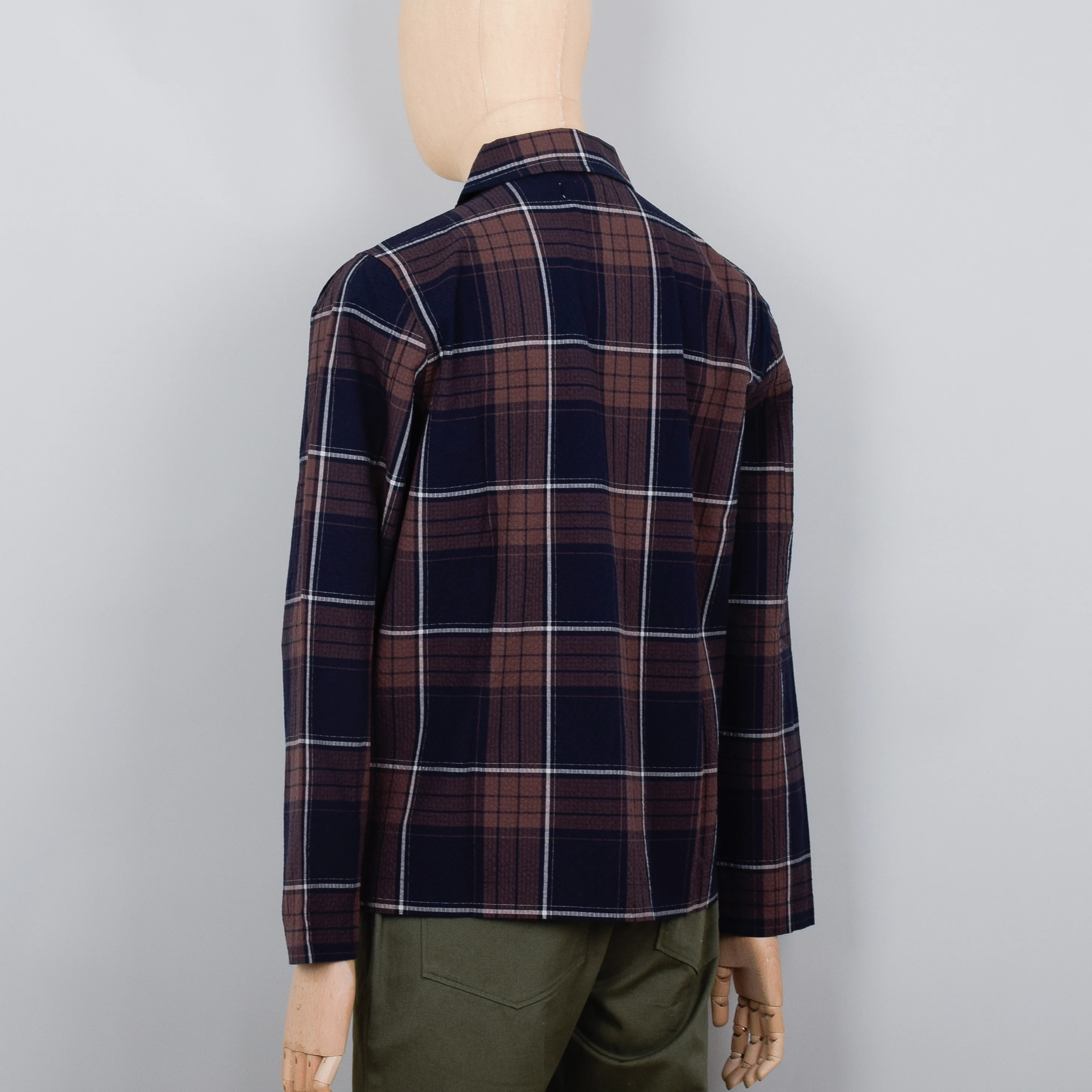 Universal Works Field Jacket Check Seersucker - Brown/Navy - Image 3