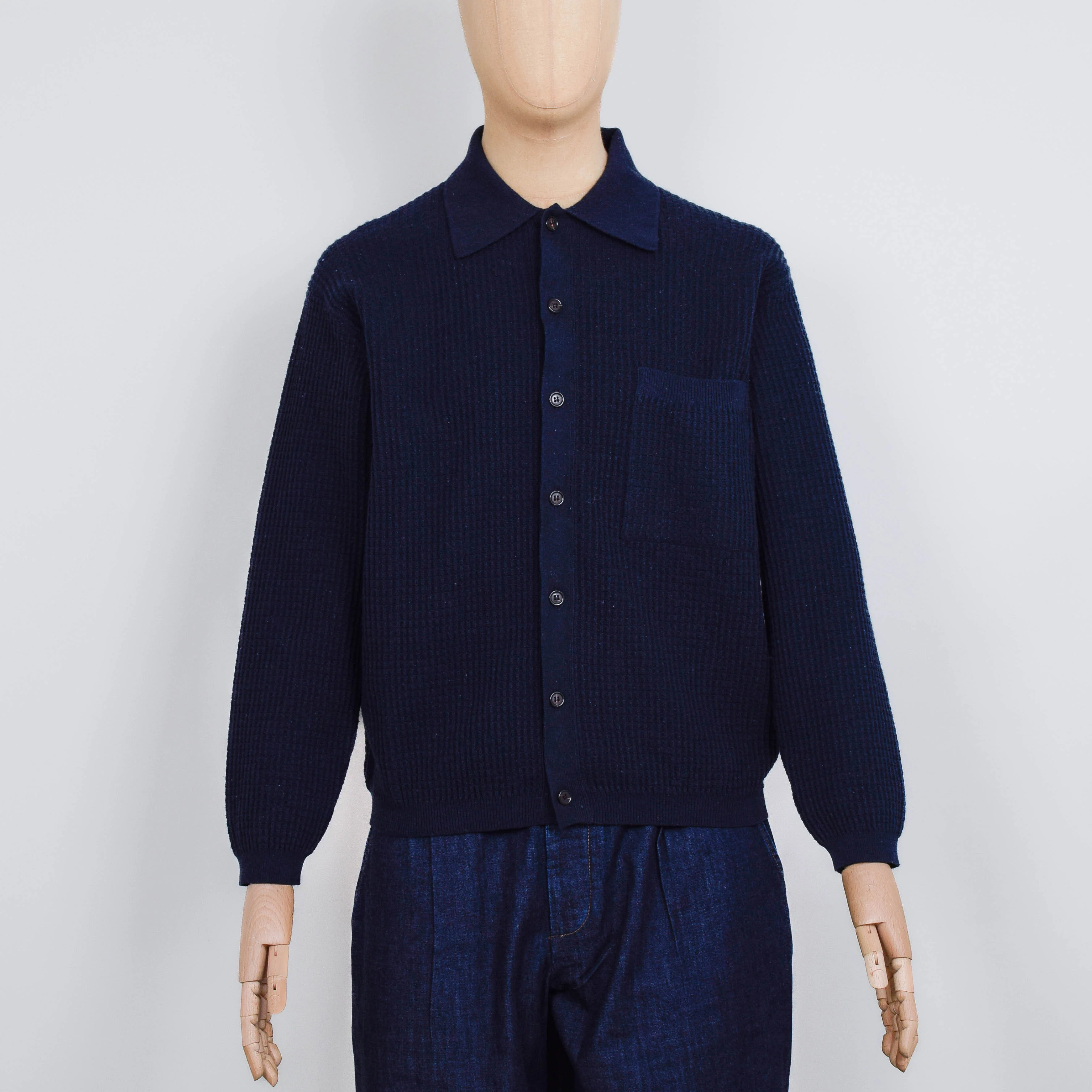 Universal Works Knit Jacket Eco Cotton Knit - Navy