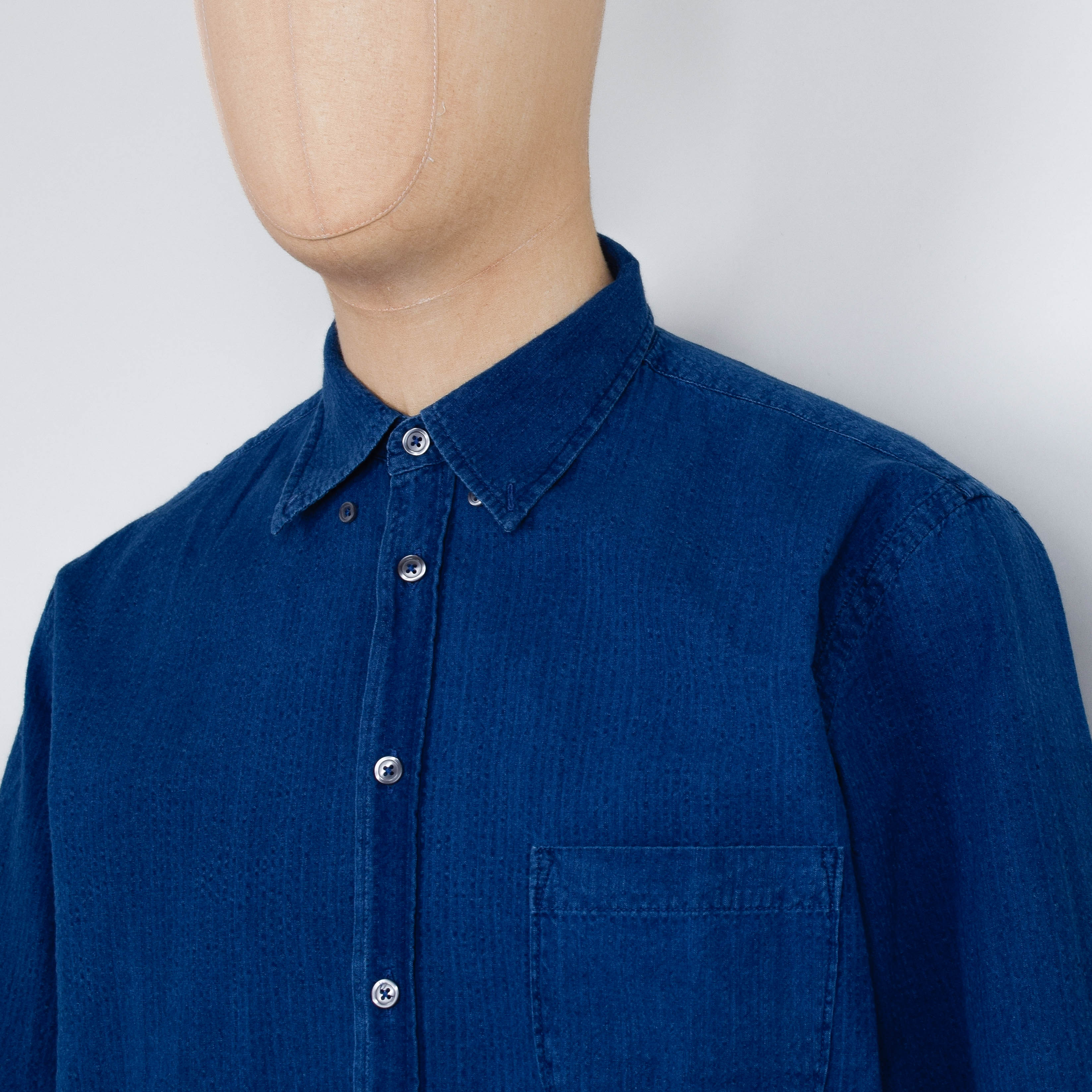 Universal Works Lazy Day Shirt Seersucker - Washed Indigo - Image 2