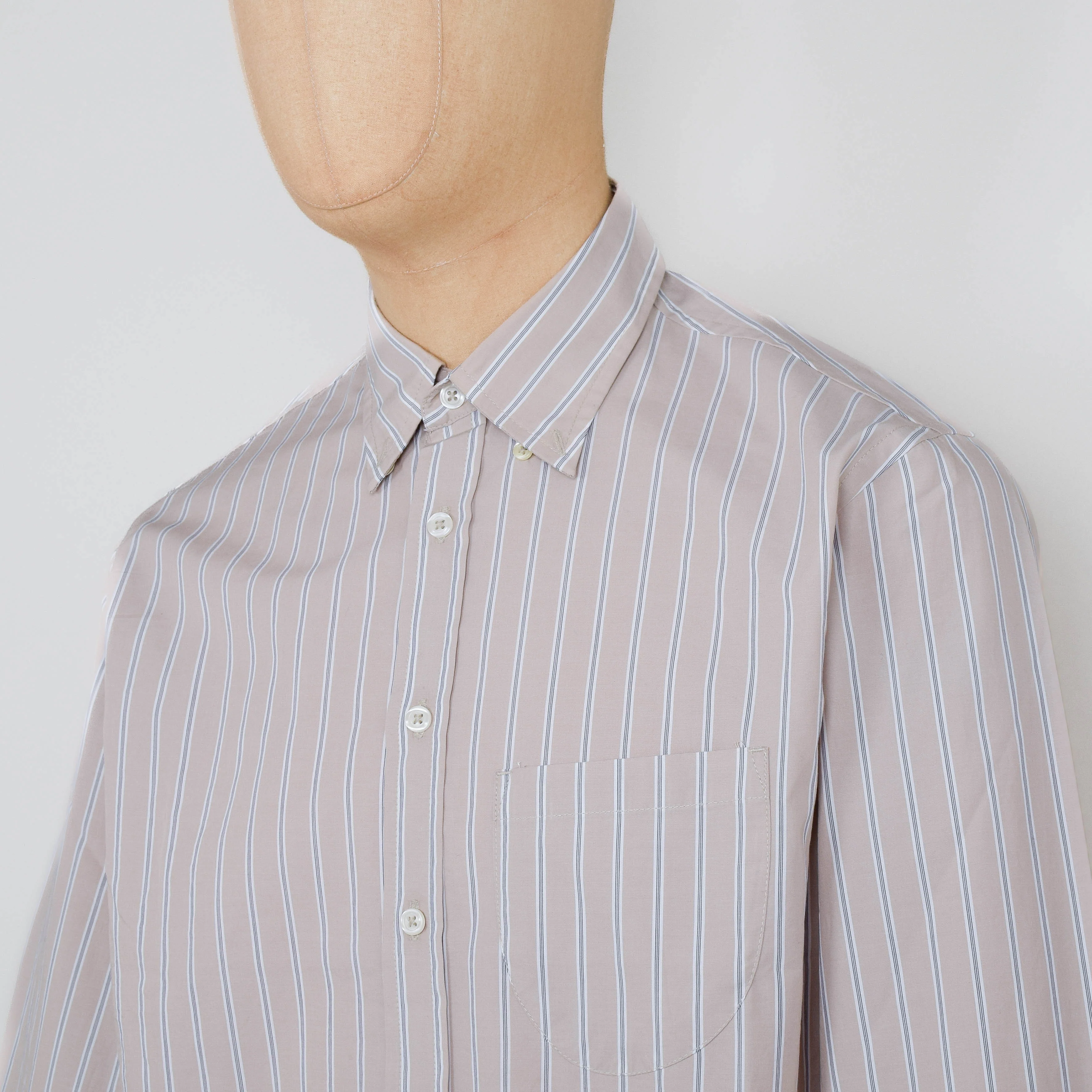 Universal Works Lazy Day Shirt Urban Stripe - Sand - Image 2