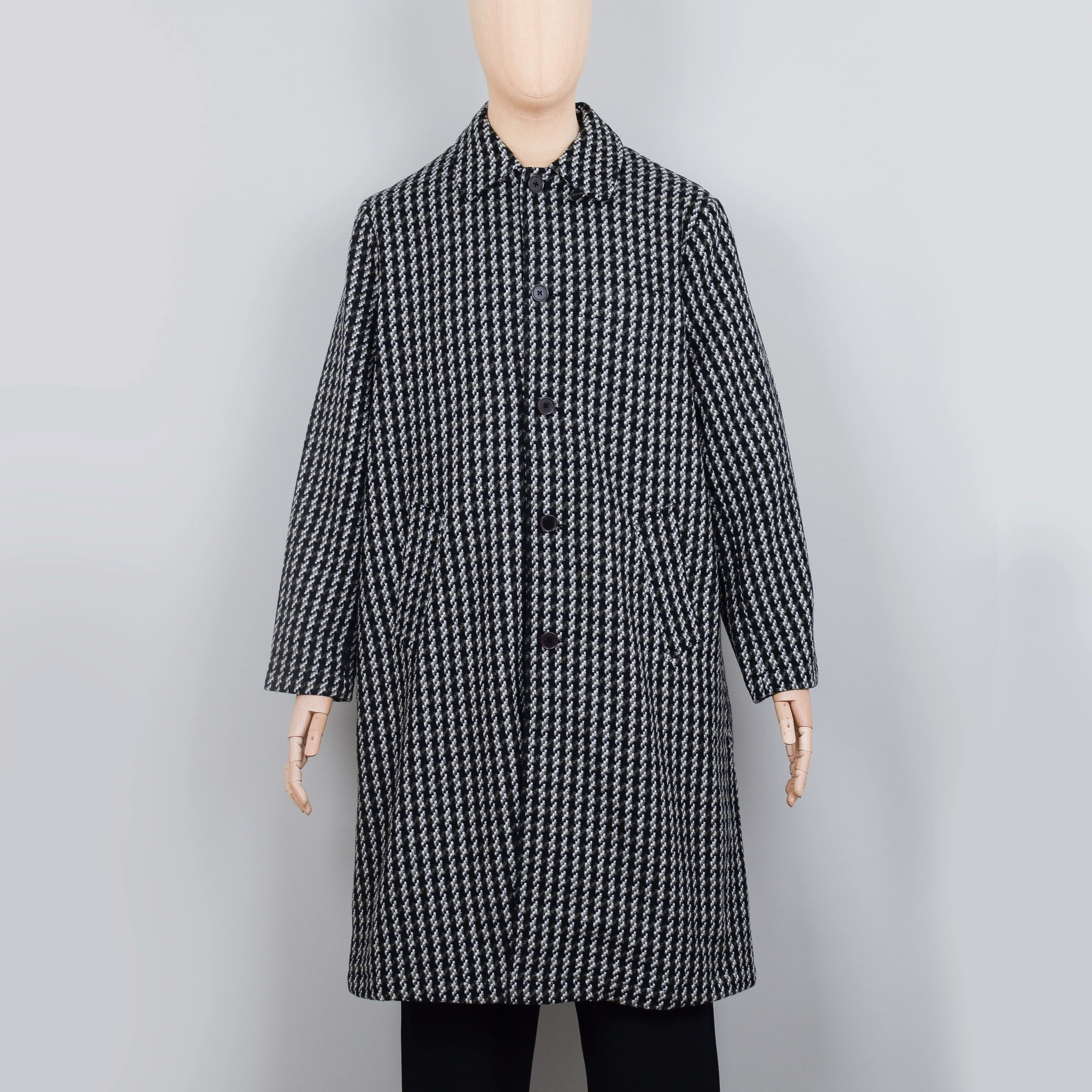 Universal Works Long Swing Overcoat - Olive Cortina Tweed