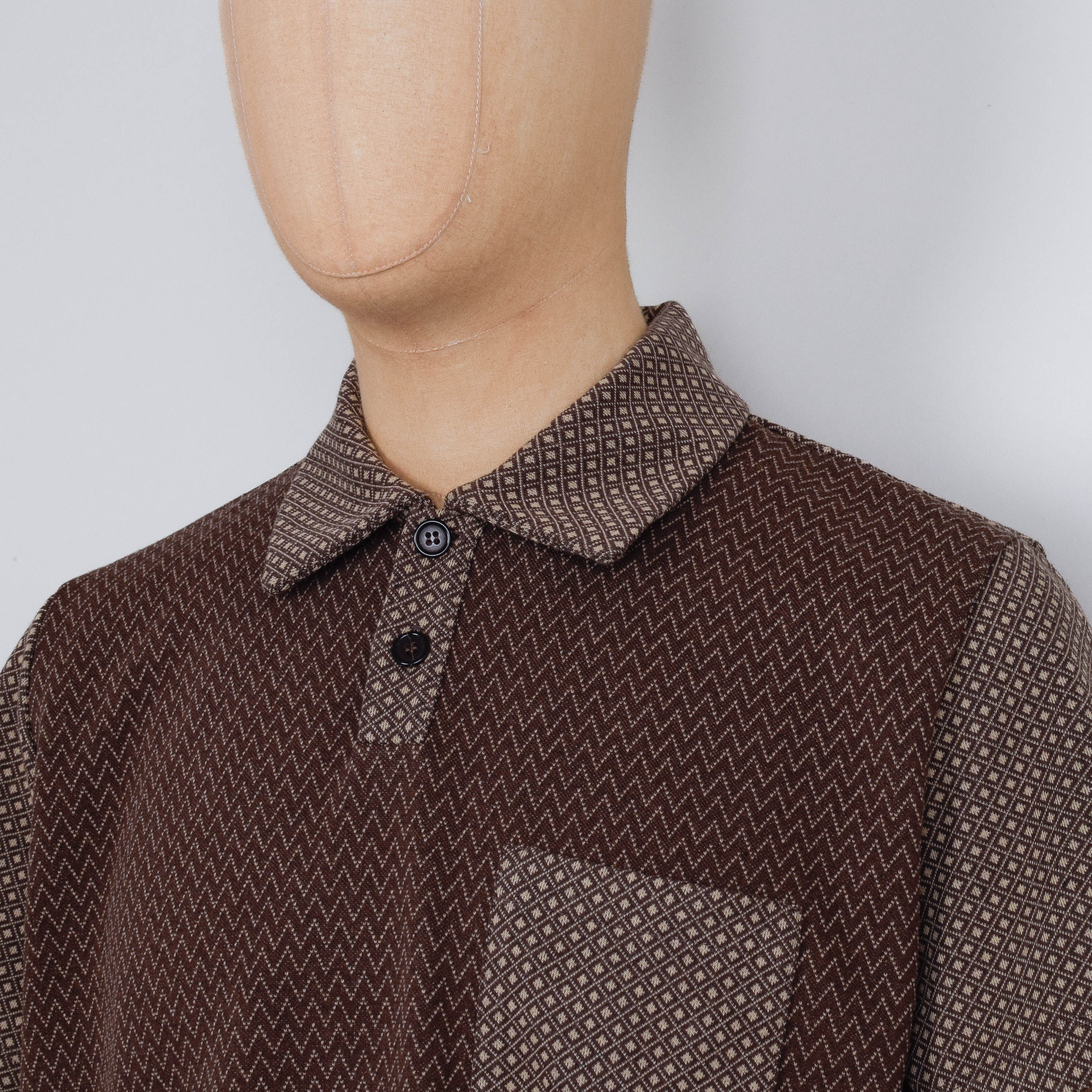 Universal Works Newlyn Polo Cotton Mix Fleece - Brown - Image 2