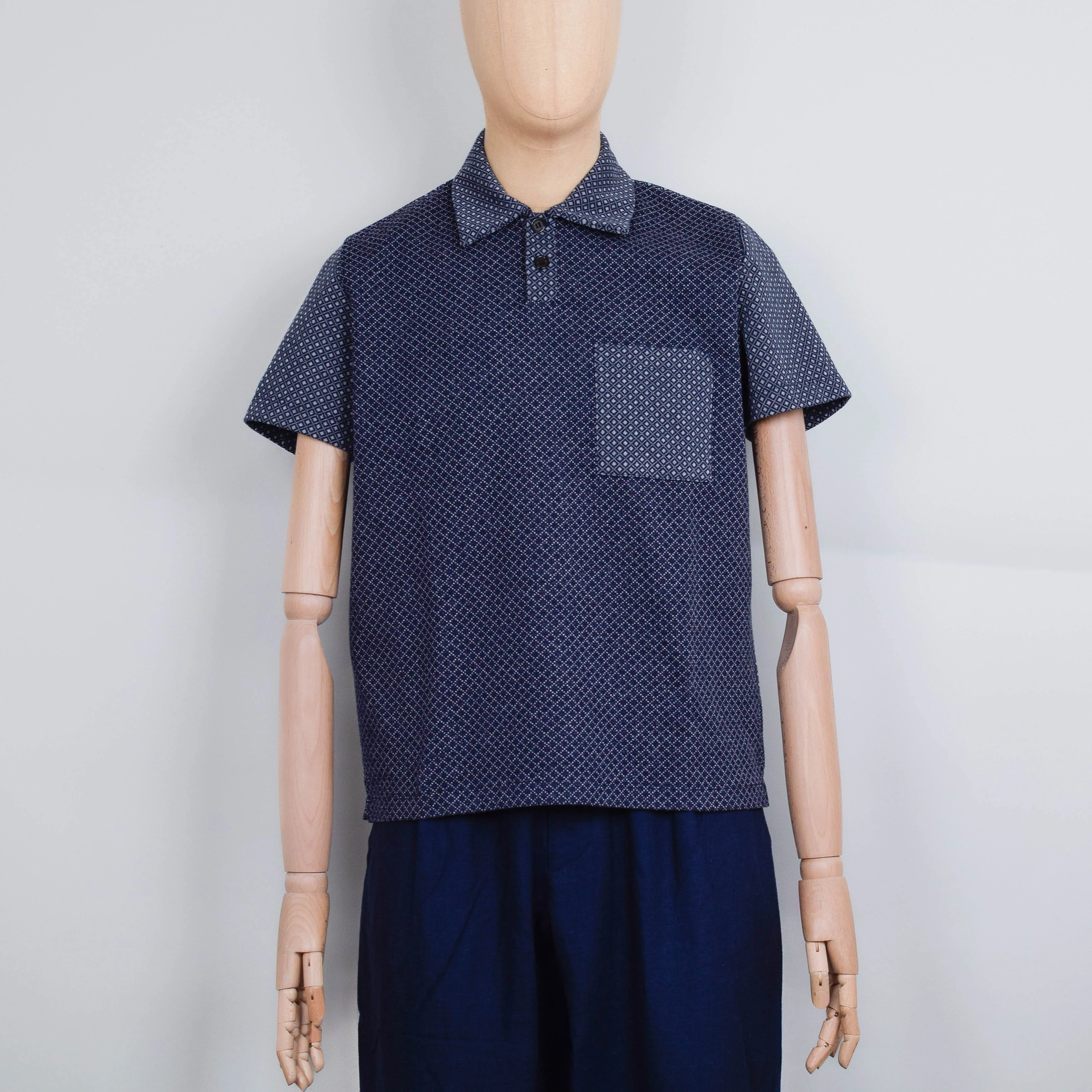 Universal Works Newlyn Polo Cotton Mix Fleece - Navy