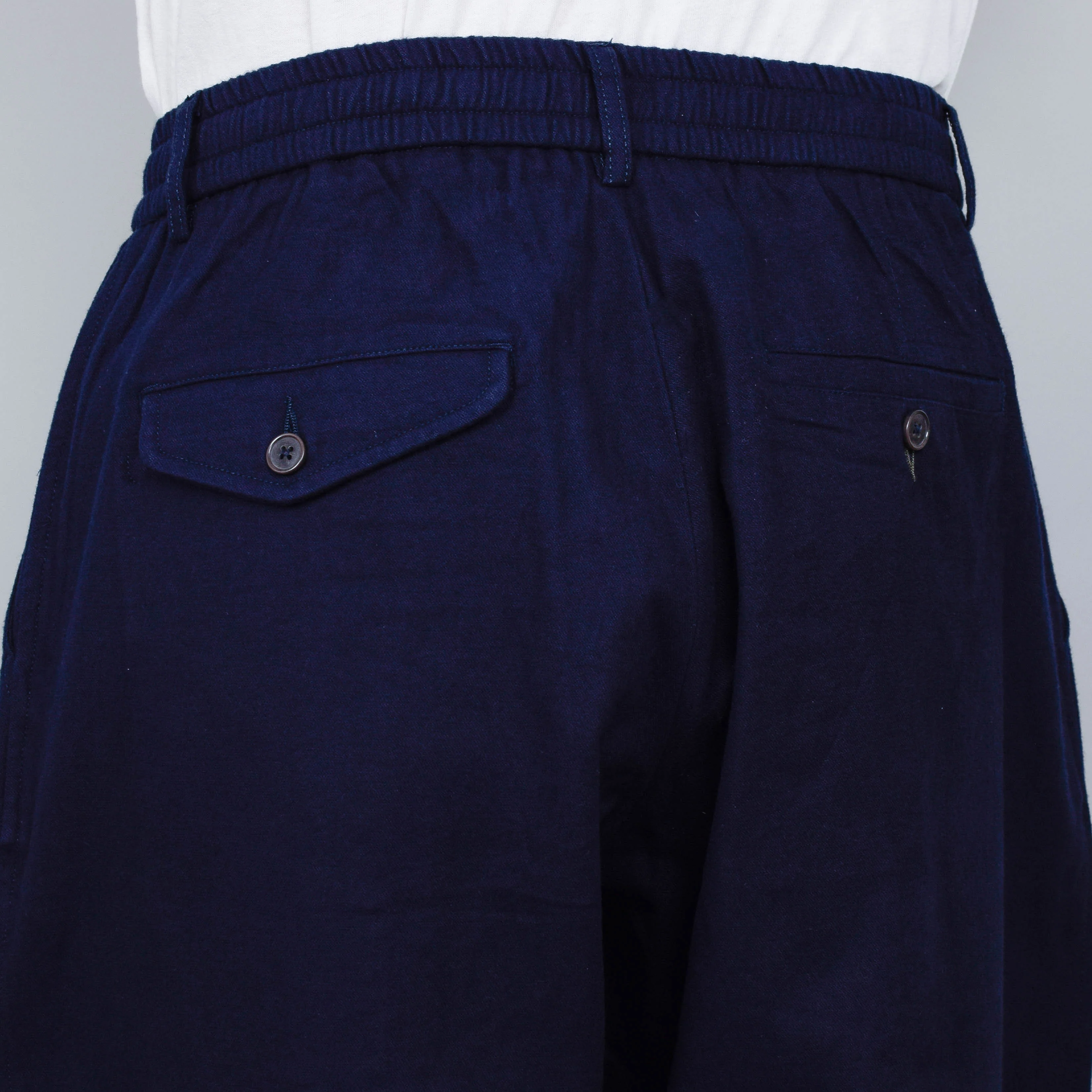 Universal Works Pleated Track Pant Brushed Moleskin - Navy - Image 2