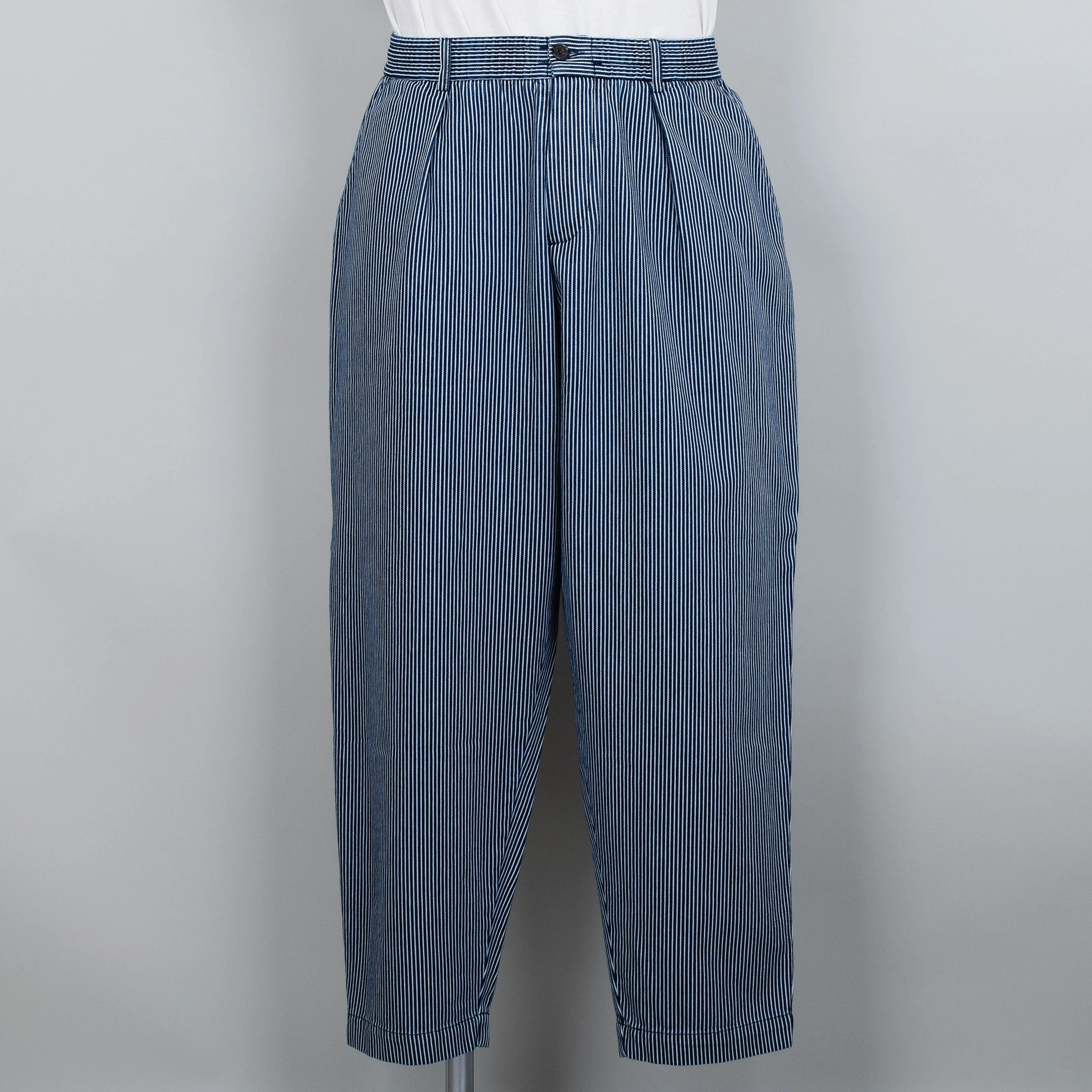 Universal Works Pleated Track Pant Hickory Stripe Denim - Indigo