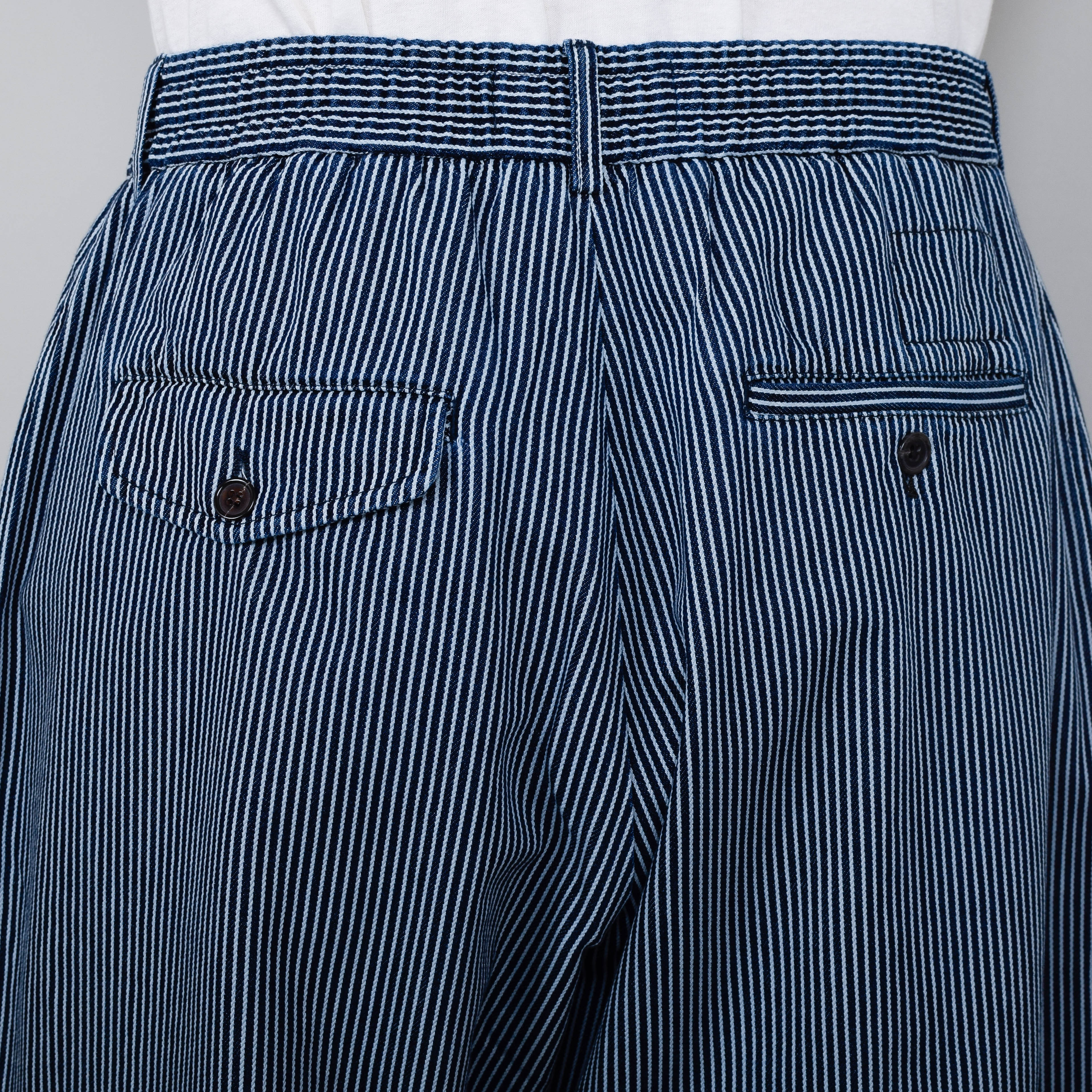 Universal Works Pleated Track Pant Hickory Stripe Denim - Indigo - Image 3