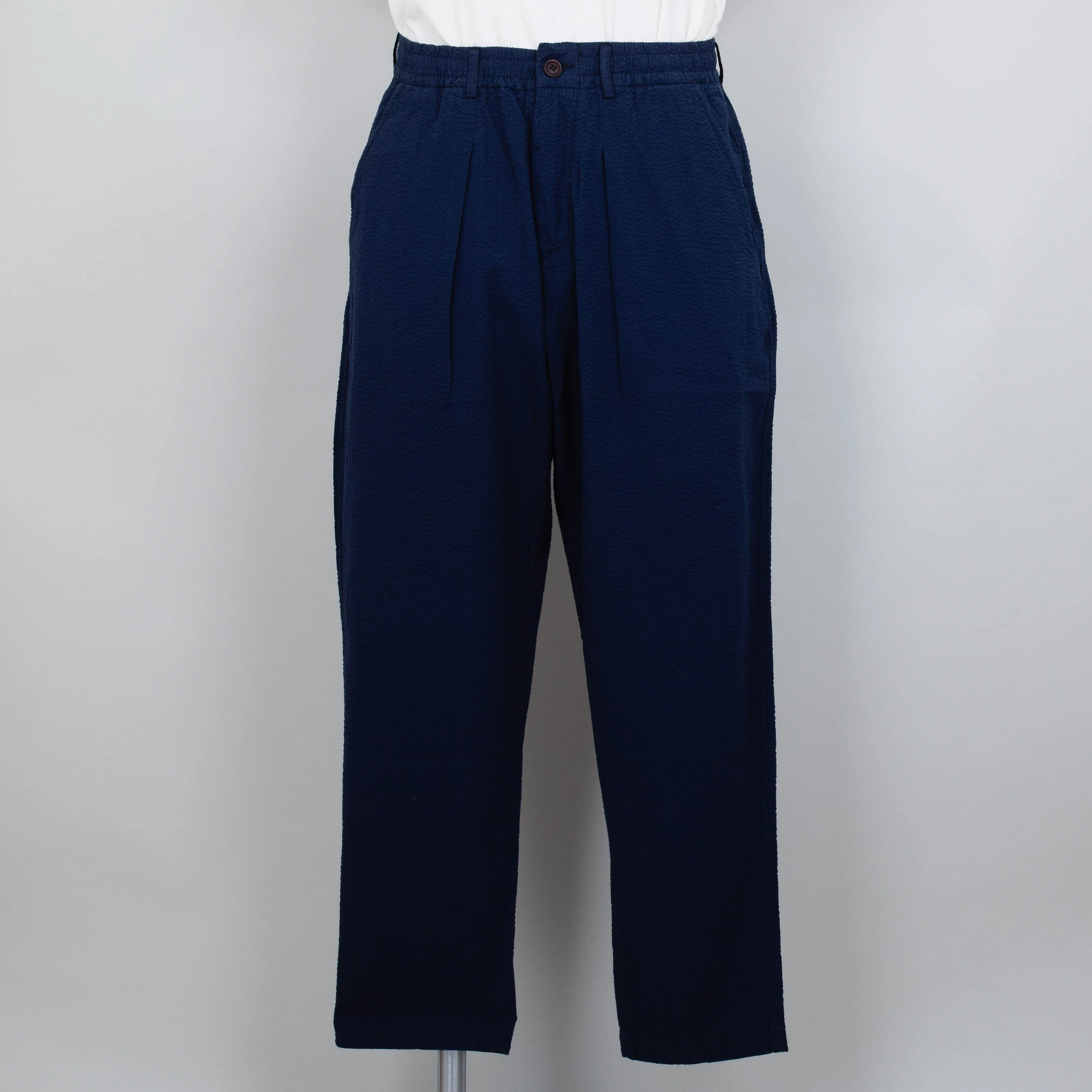 Universal Works Pleated Track Pant Seersucker - Navy