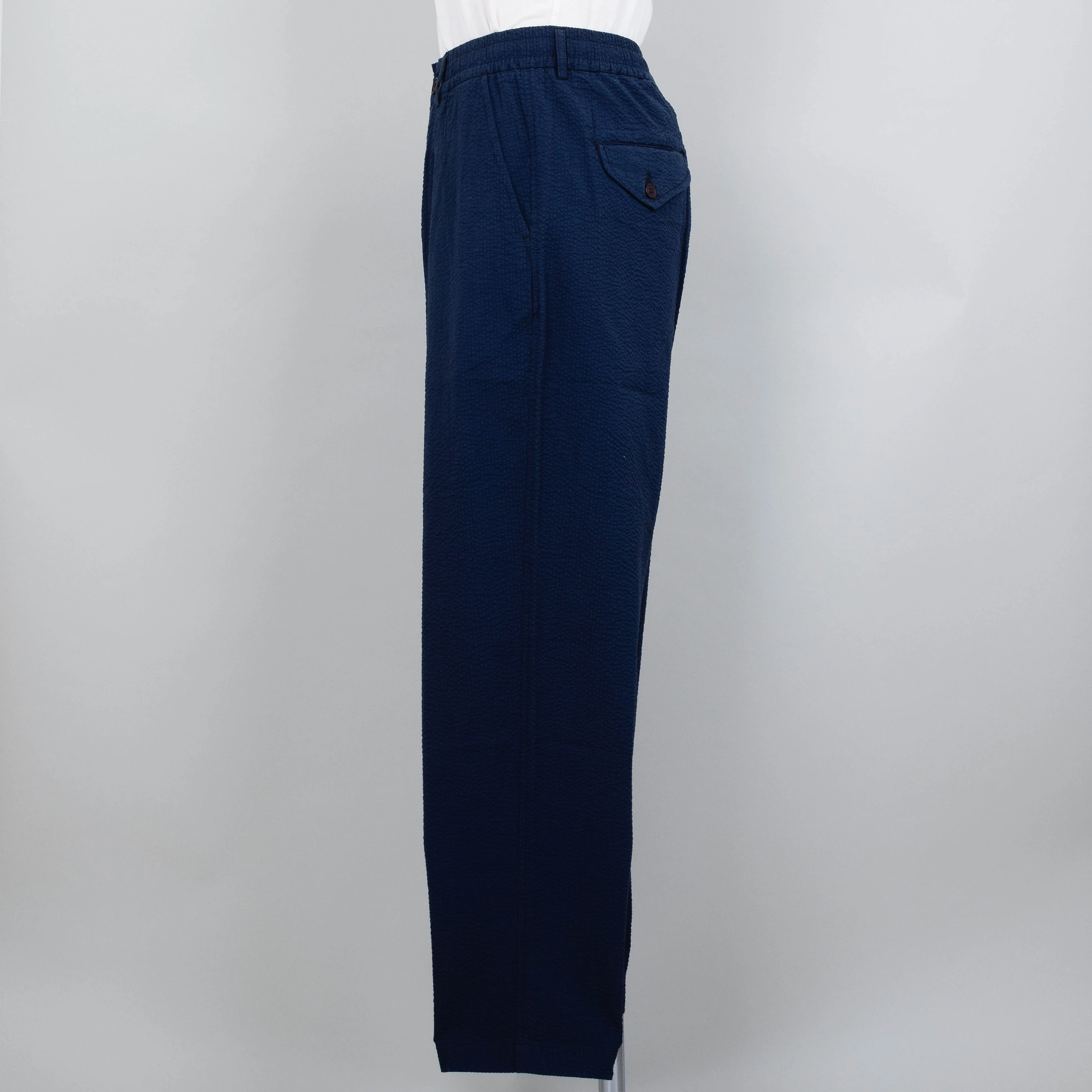 Universal Works Pleated Track Pant Seersucker - Navy - Image 2