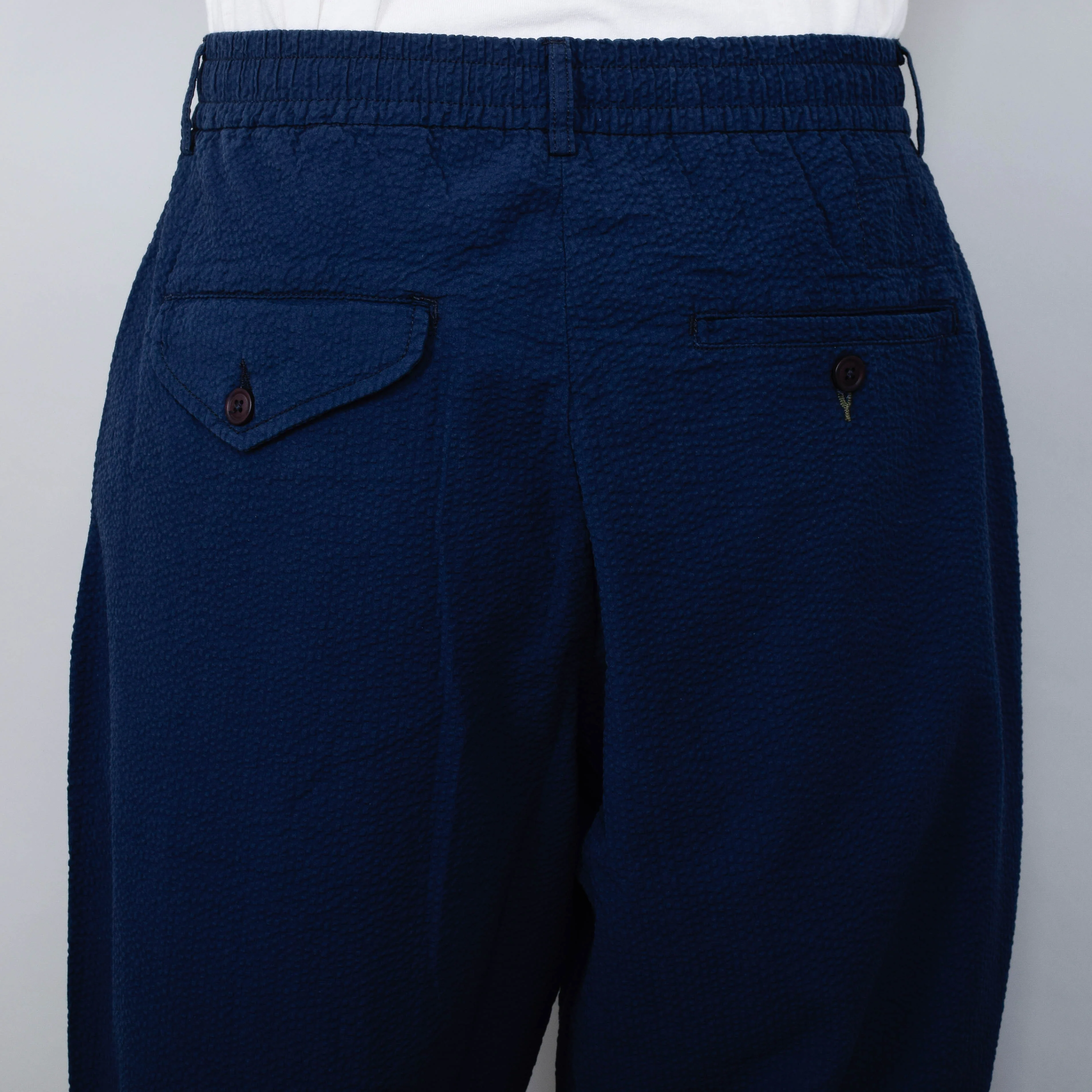 Universal Works Pleated Track Pant Seersucker - Navy - Image 3