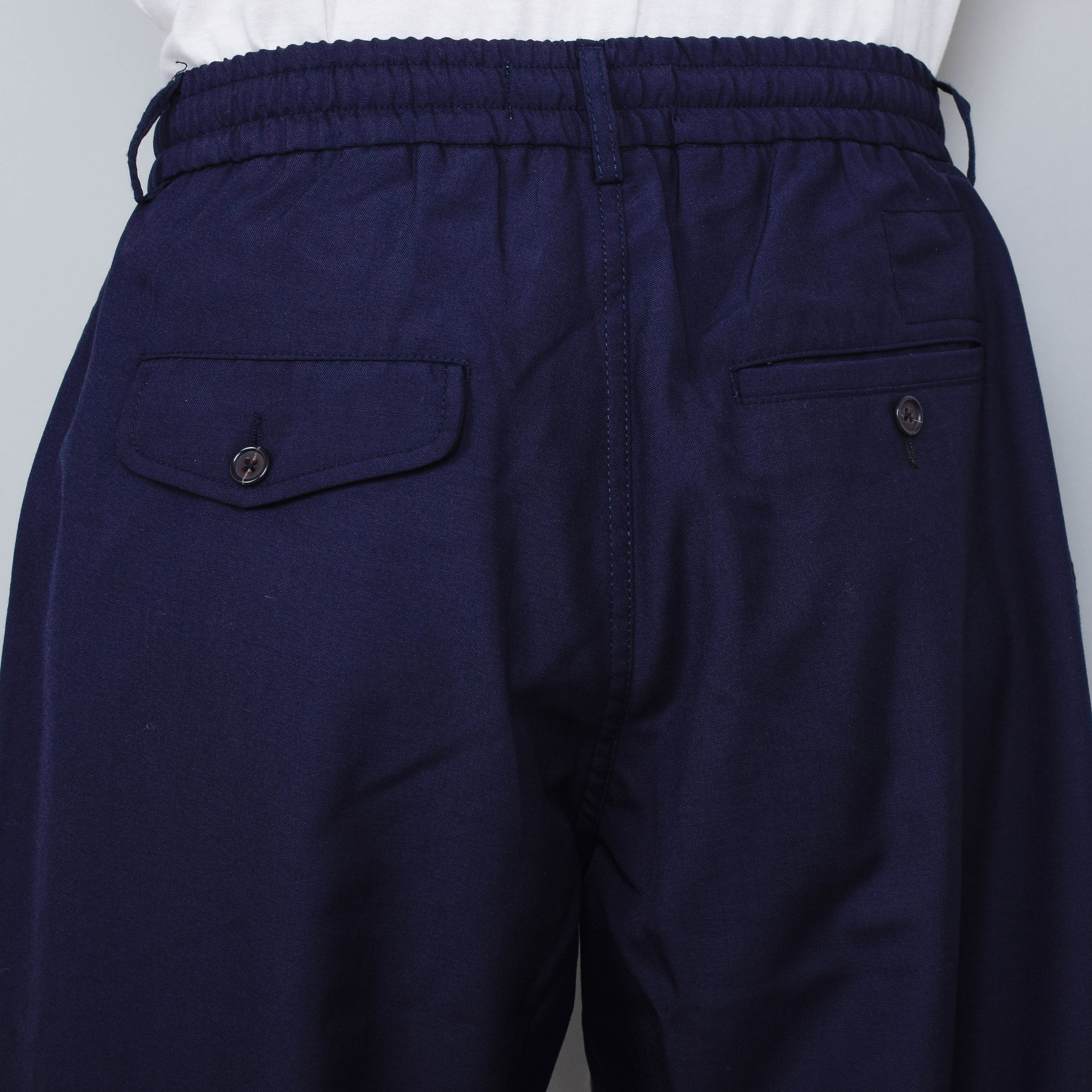 Universal Works Pleated Track Pant Tropical Suiting - Navy - Image 3