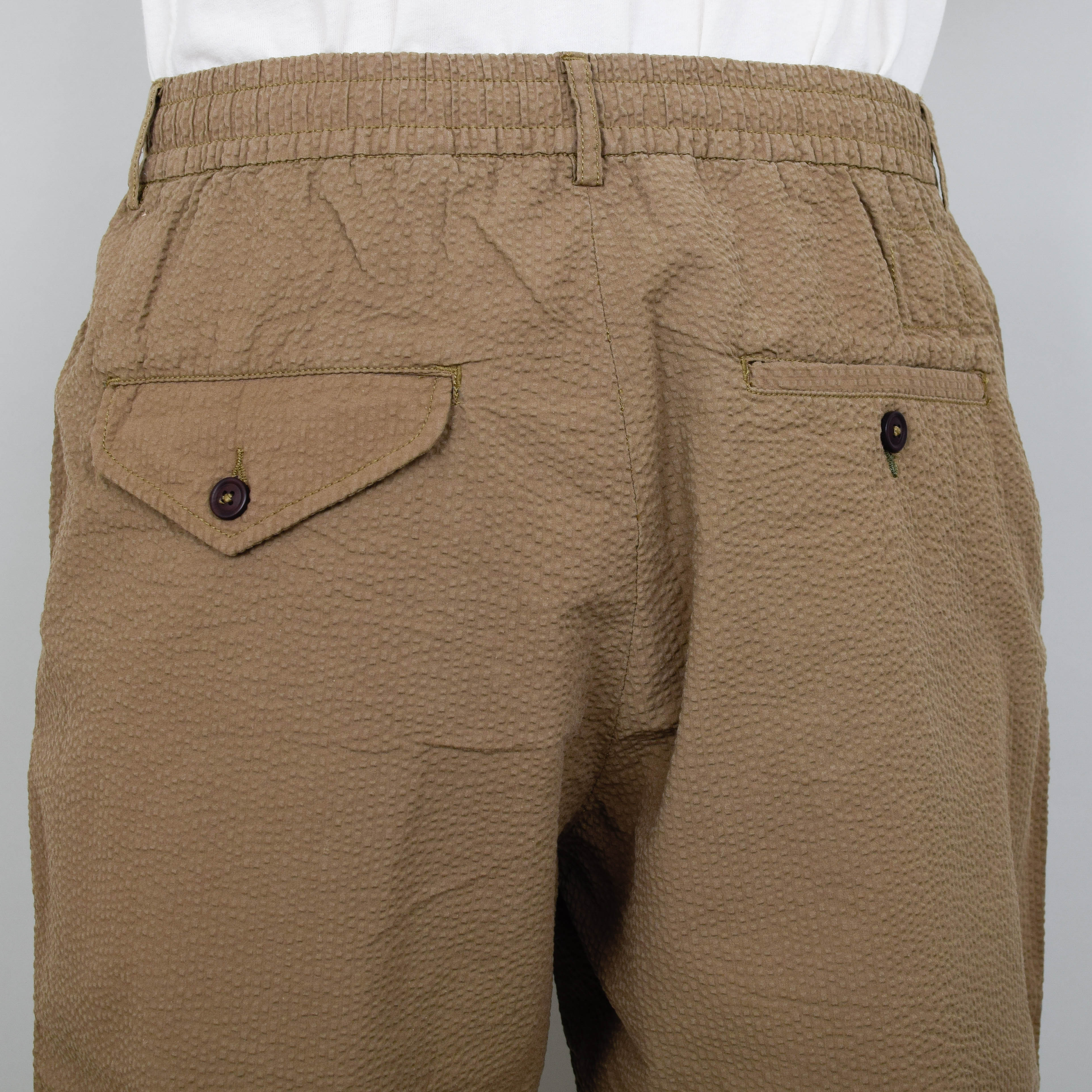 Universal Works Pleated Track Short Seersucker - Olive - Image 3
