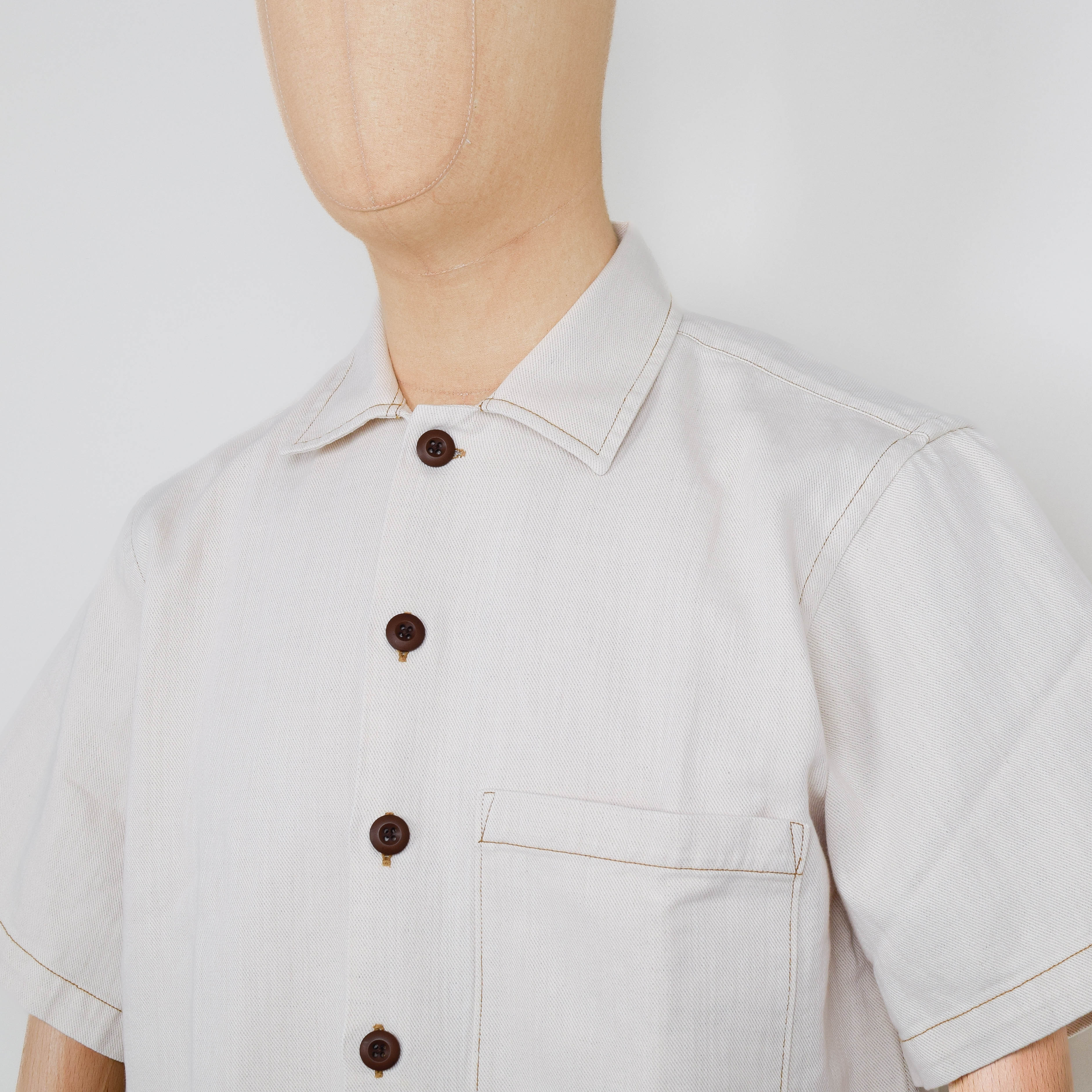 Universal Works S/S Fatigue Shirt Koko Cotlin - Ecru - Image 2
