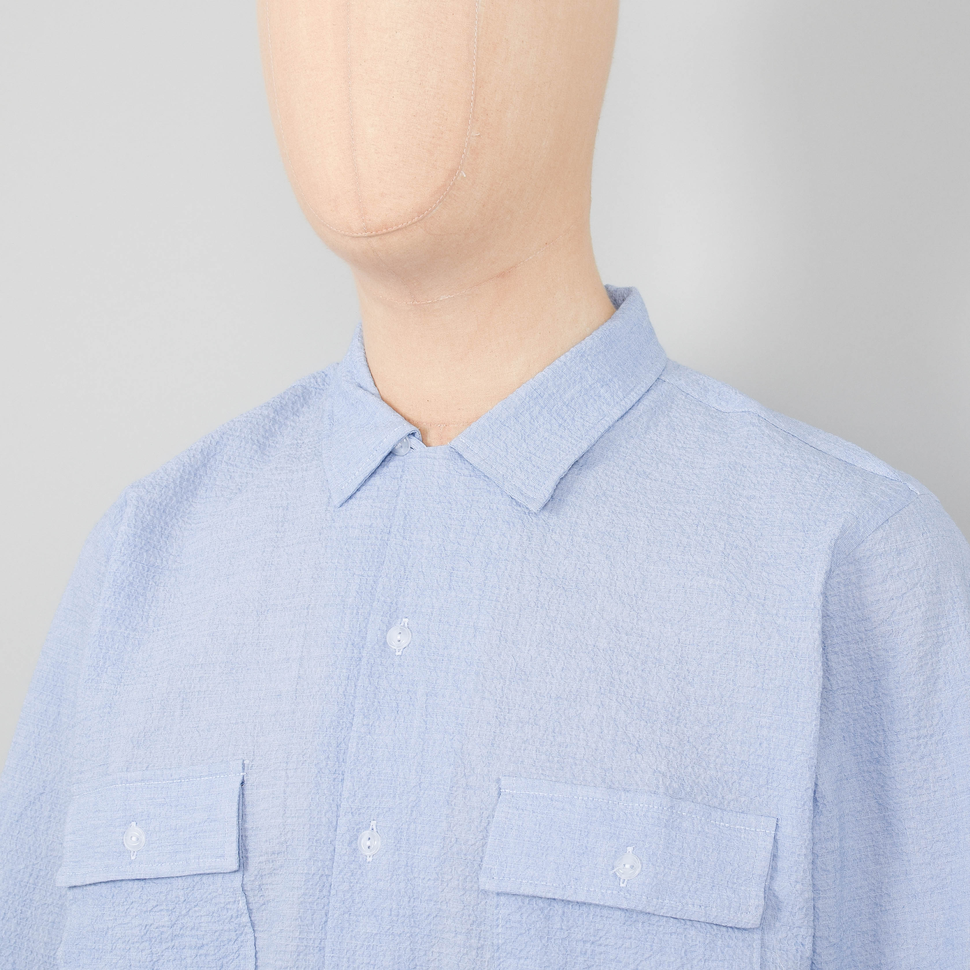 Universal Works Seersucker Worker Shirt - Sky - Image 2
