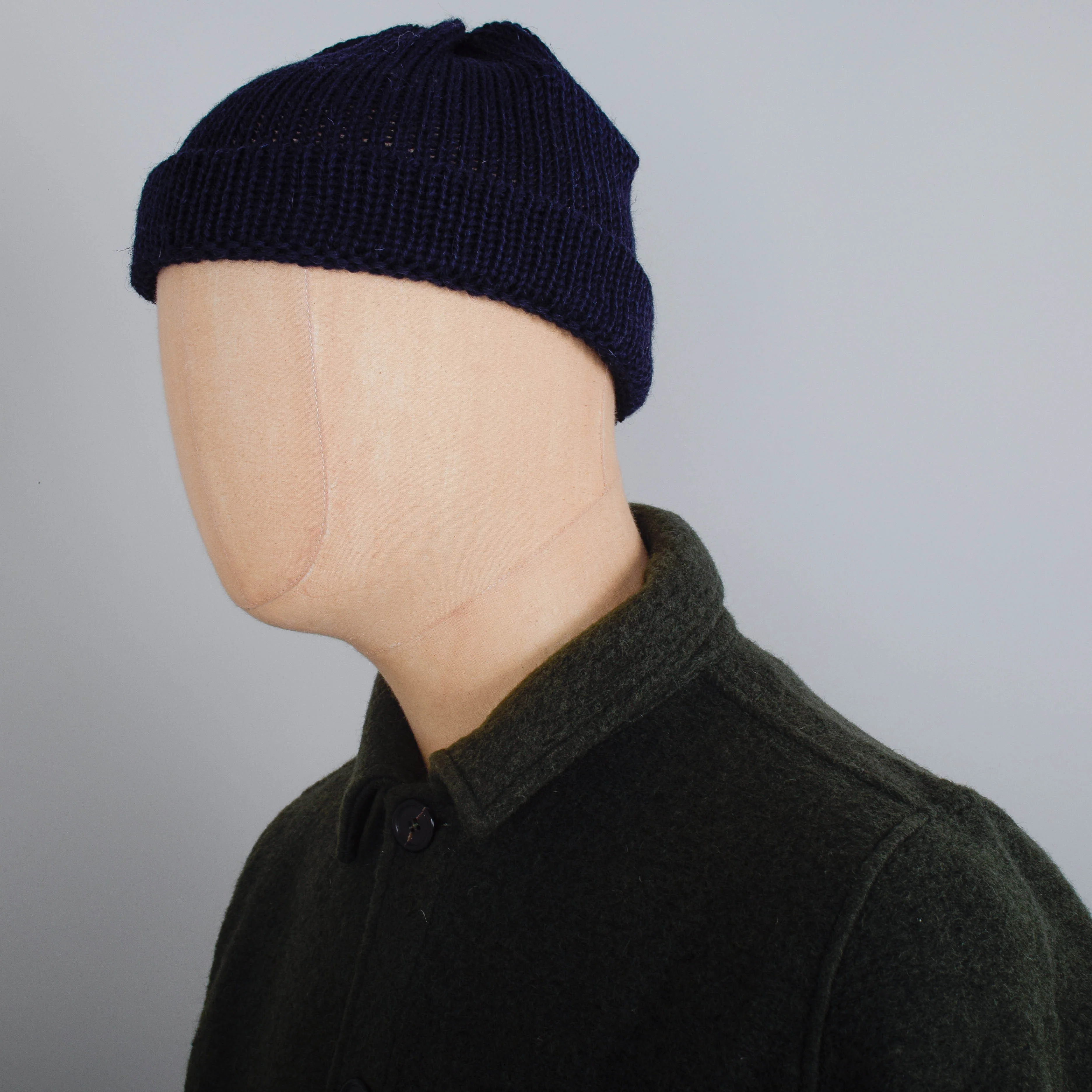 Universal Works Short Watch Cap British Wool - Navy - Image 2