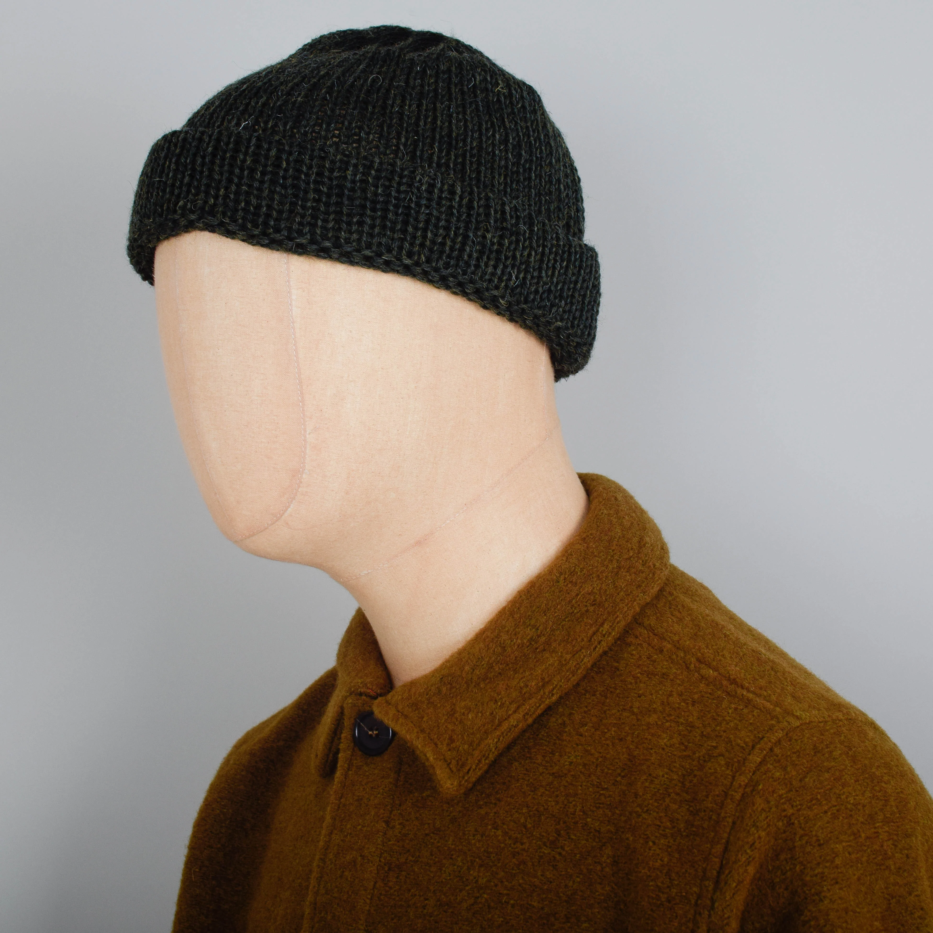 Universal Works Short Watch Cap British Wool - Olive - Image 2