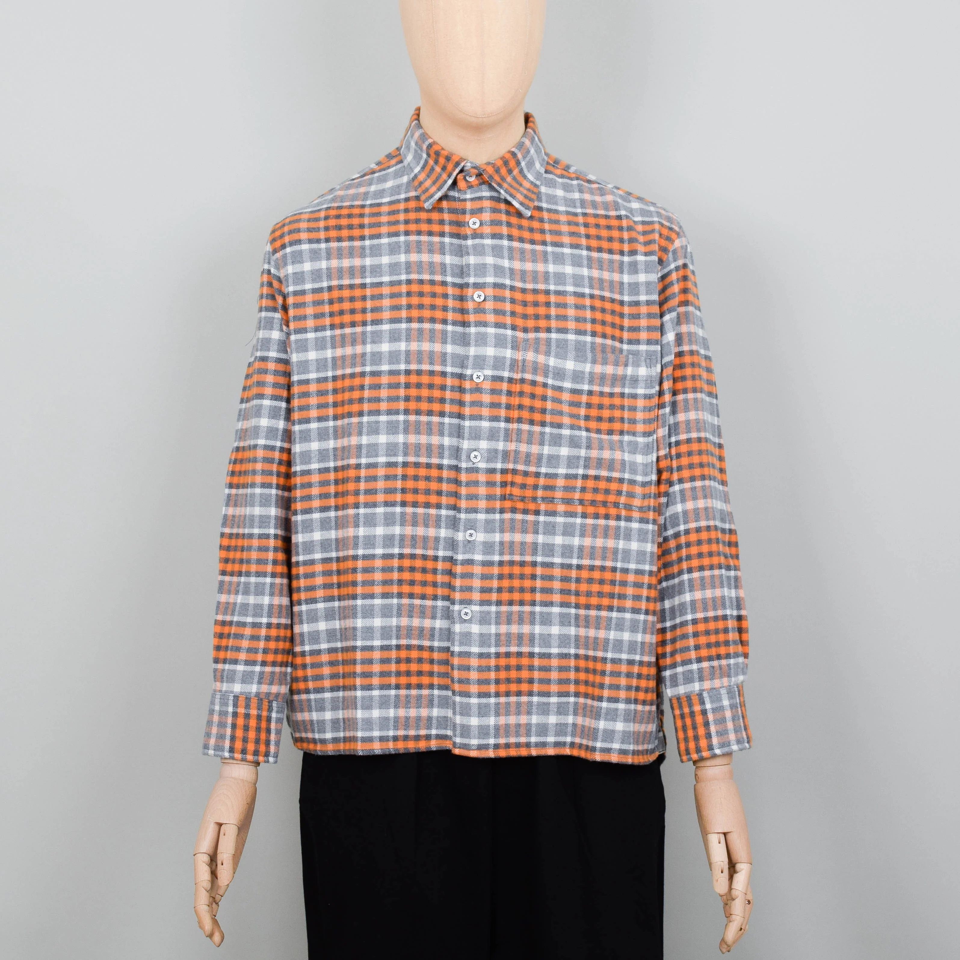 Universal Works Square Pocket Plaid Shirt - Grey Marl/Orange