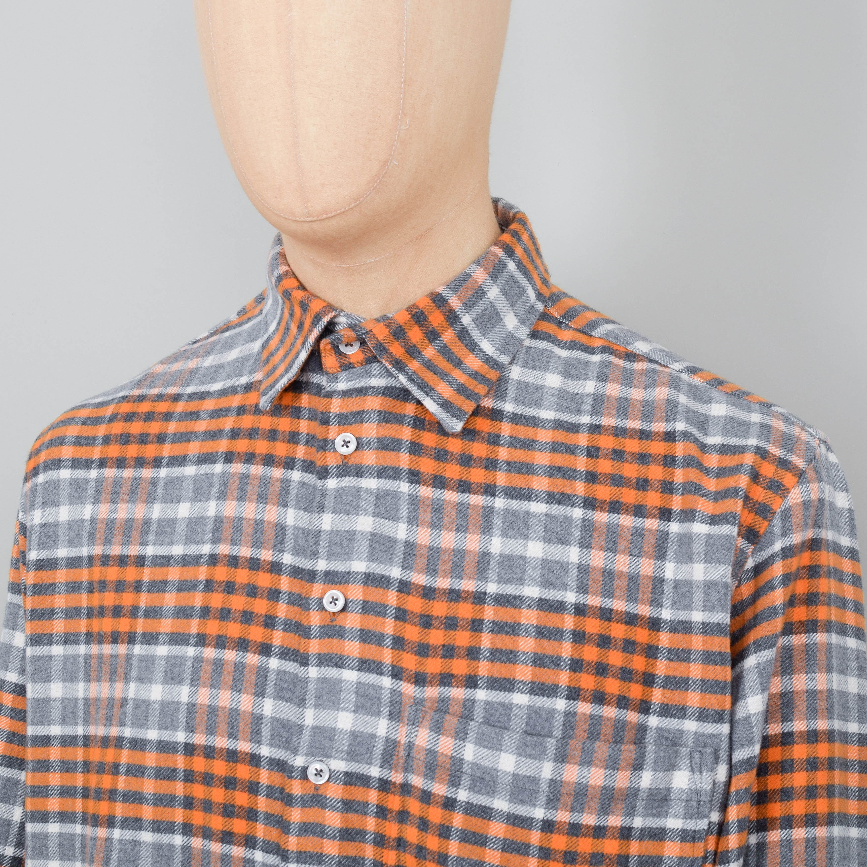 Universal Works Square Pocket Plaid Shirt - Grey Marl/Orange - Image 2