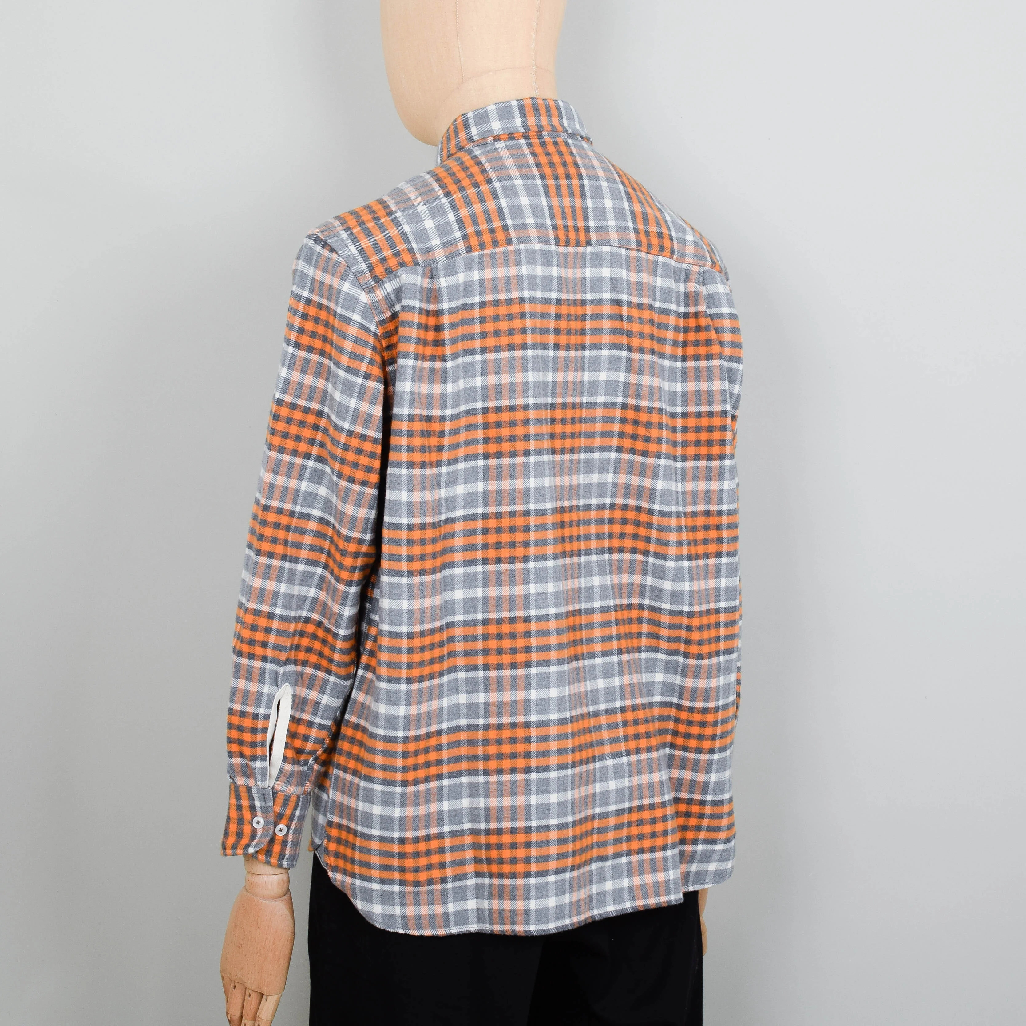 Universal Works Square Pocket Plaid Shirt - Grey Marl/Orange - Image 3