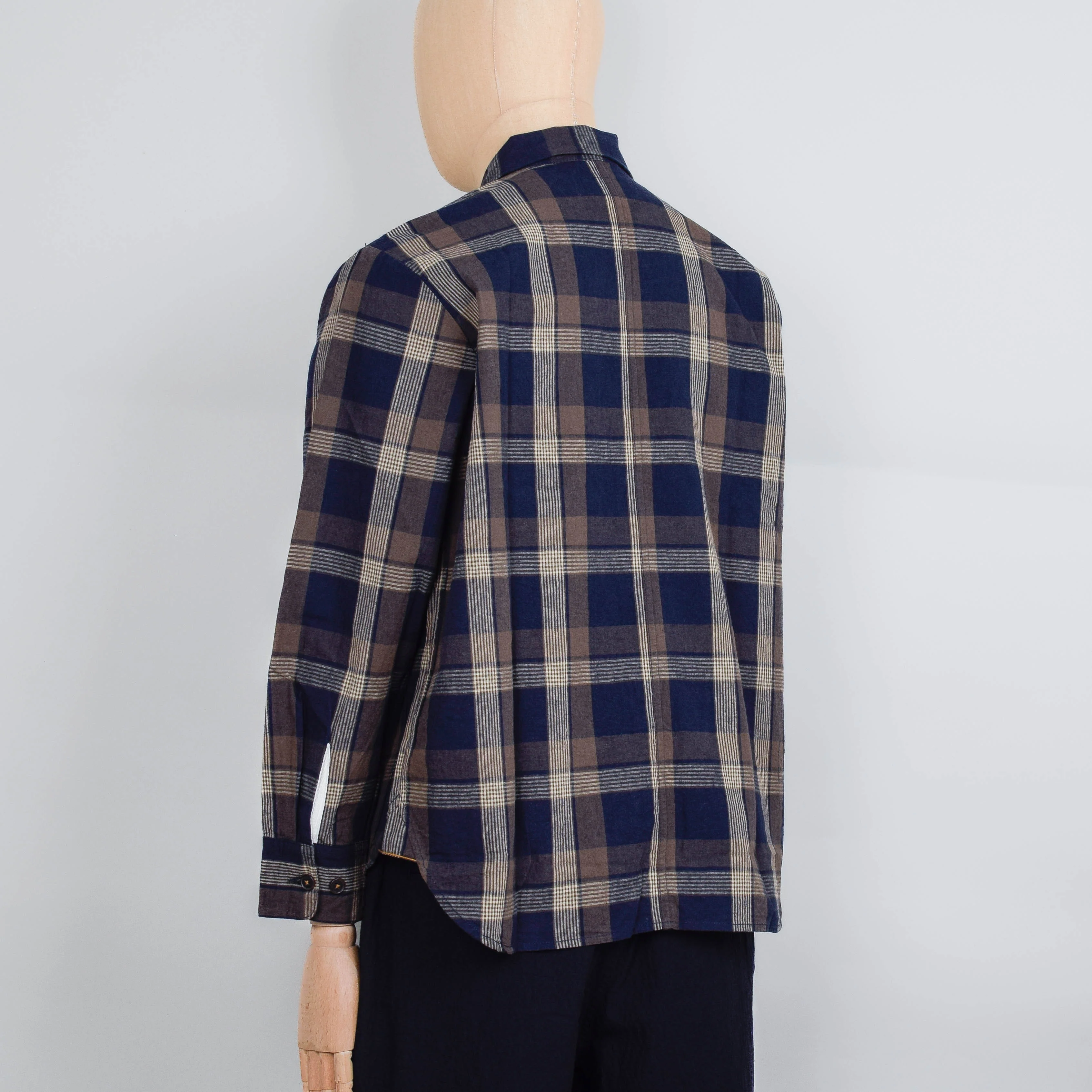 Universal Works Travail Overshirt Big Check - Navy / Brown - Image 3