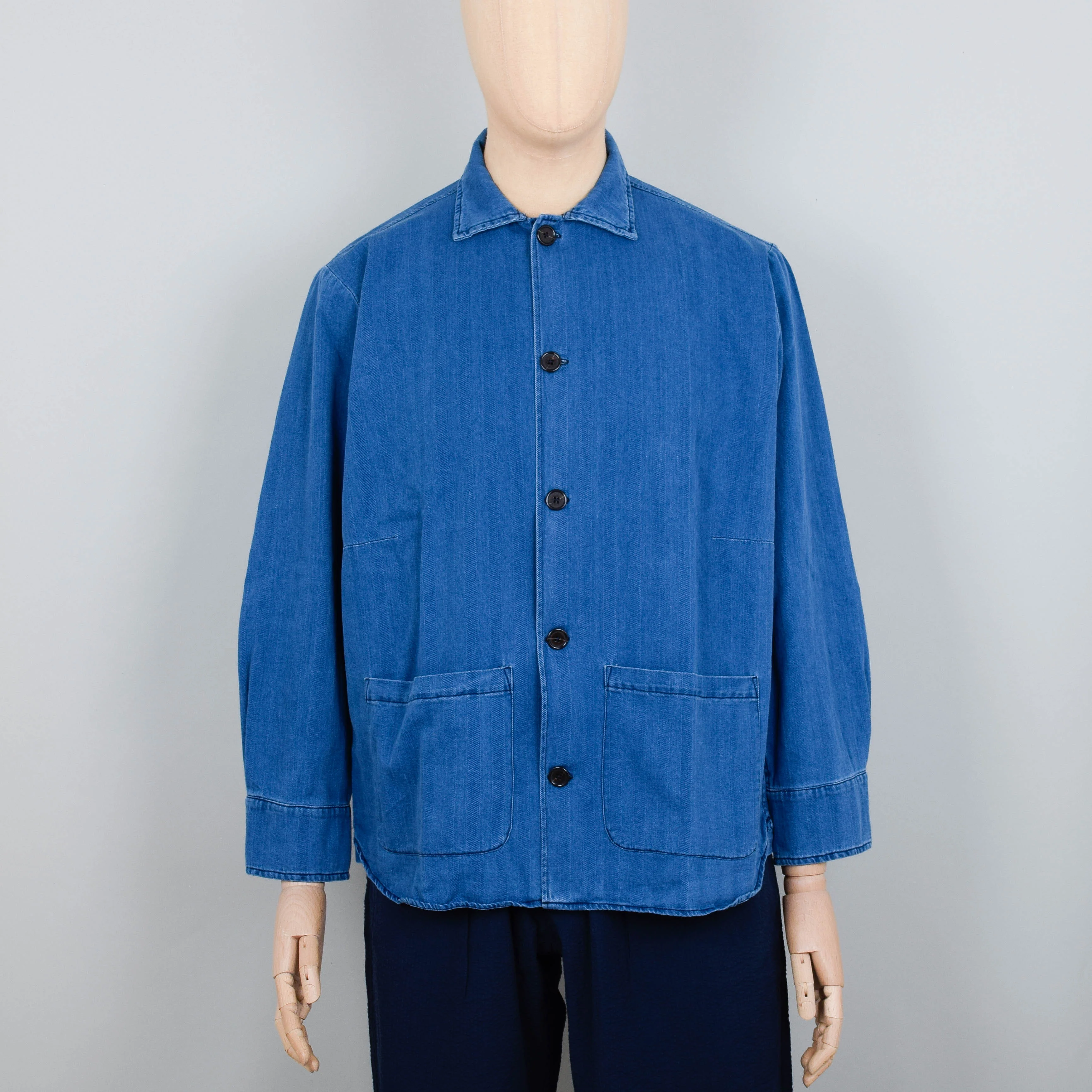 Universal Works Travail Overshirt Herringbone Denim - Faded Indigo
